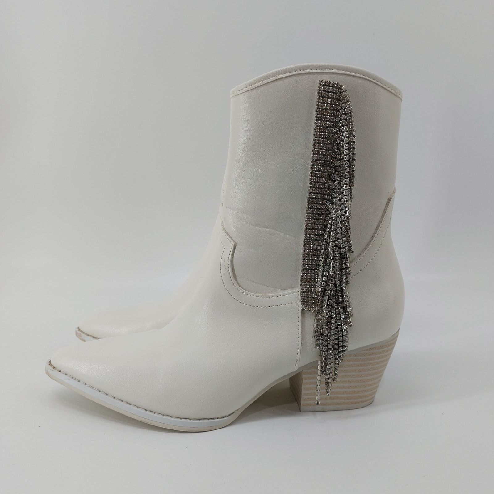 Other Altar'd State White Western Boot Rhinestone Fringe Ankle 8 Size US 8 / IT 38 - 11 Thumbnail