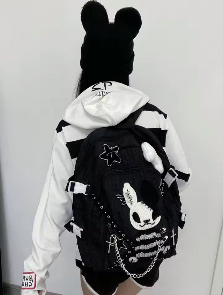 Other Y2K Punk Devil Rabbit Backpack – Black & White Handmade Bag Size ONE SIZE - 2 Thumbnail