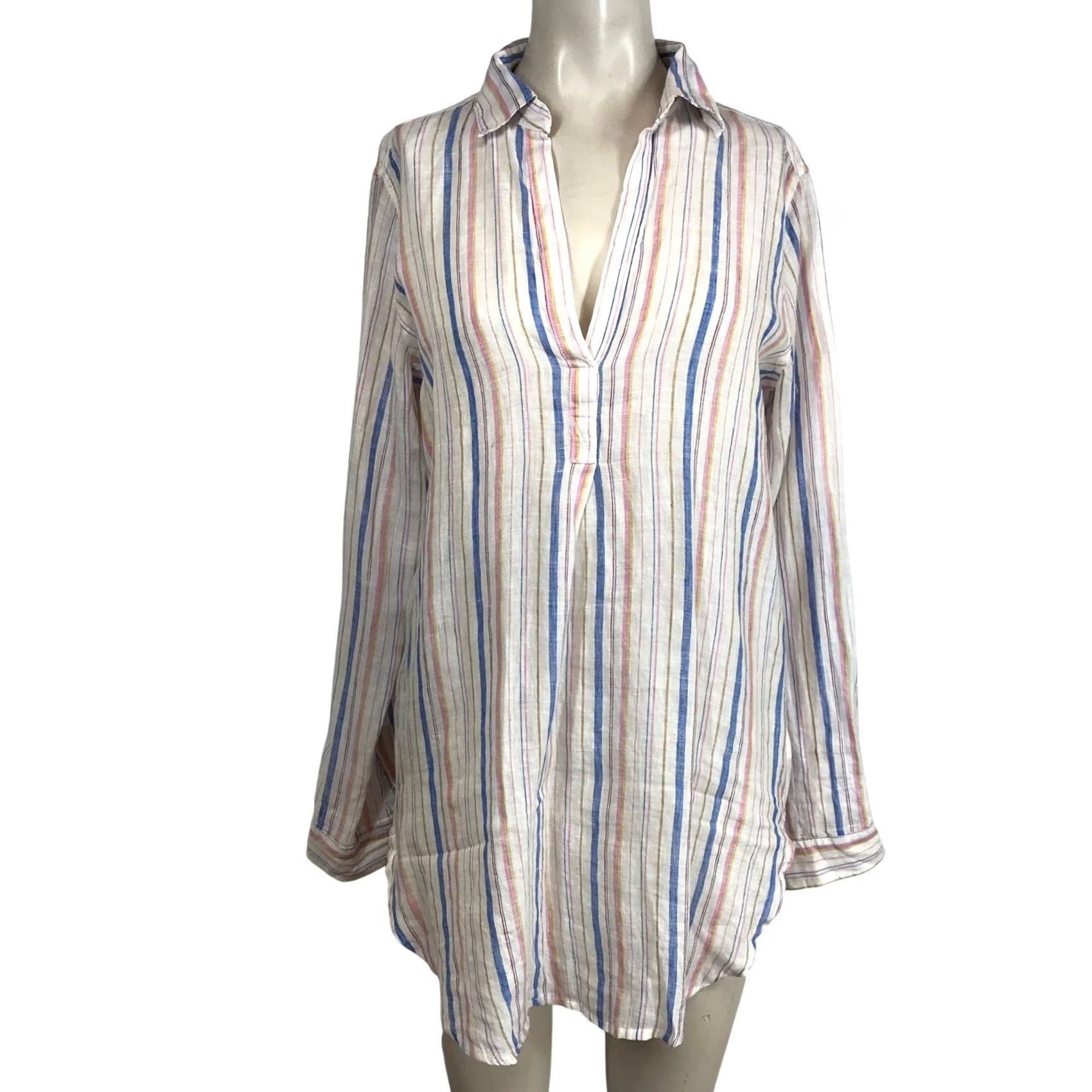 Gap GAP Womens Striped Linen Blend Tunic Shirt - Blue Pink Yellow Size S / US 4 / IT 40 - 2 Thumbnail