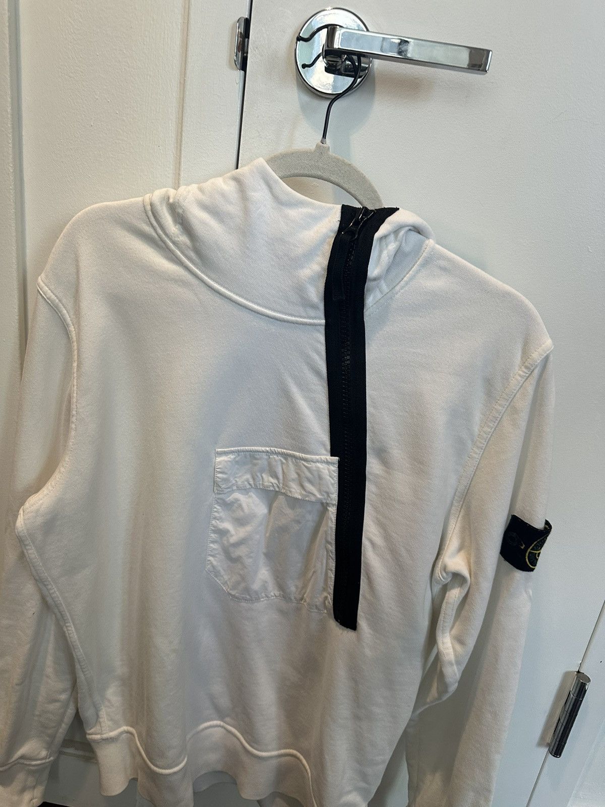Stone Island Asymmetric Zip White Hoodie Size US M / EU 48-50 / 2 - 2 Thumbnail