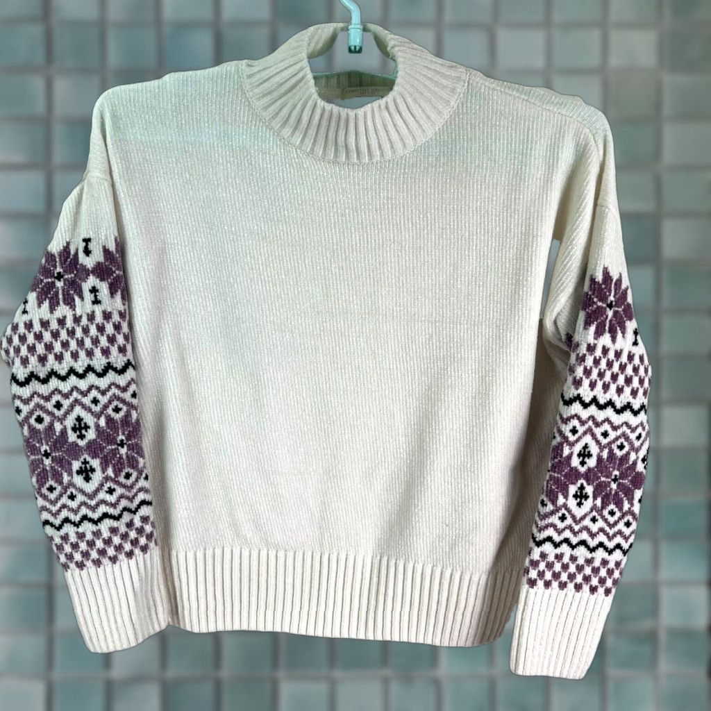 Christian Siriano Christian Seriano Sweater Womens M size White/Purple Bohemian Oversized Knit Pullover Size M / US 6-8 / IT 42-44 - 1 Thumbnail