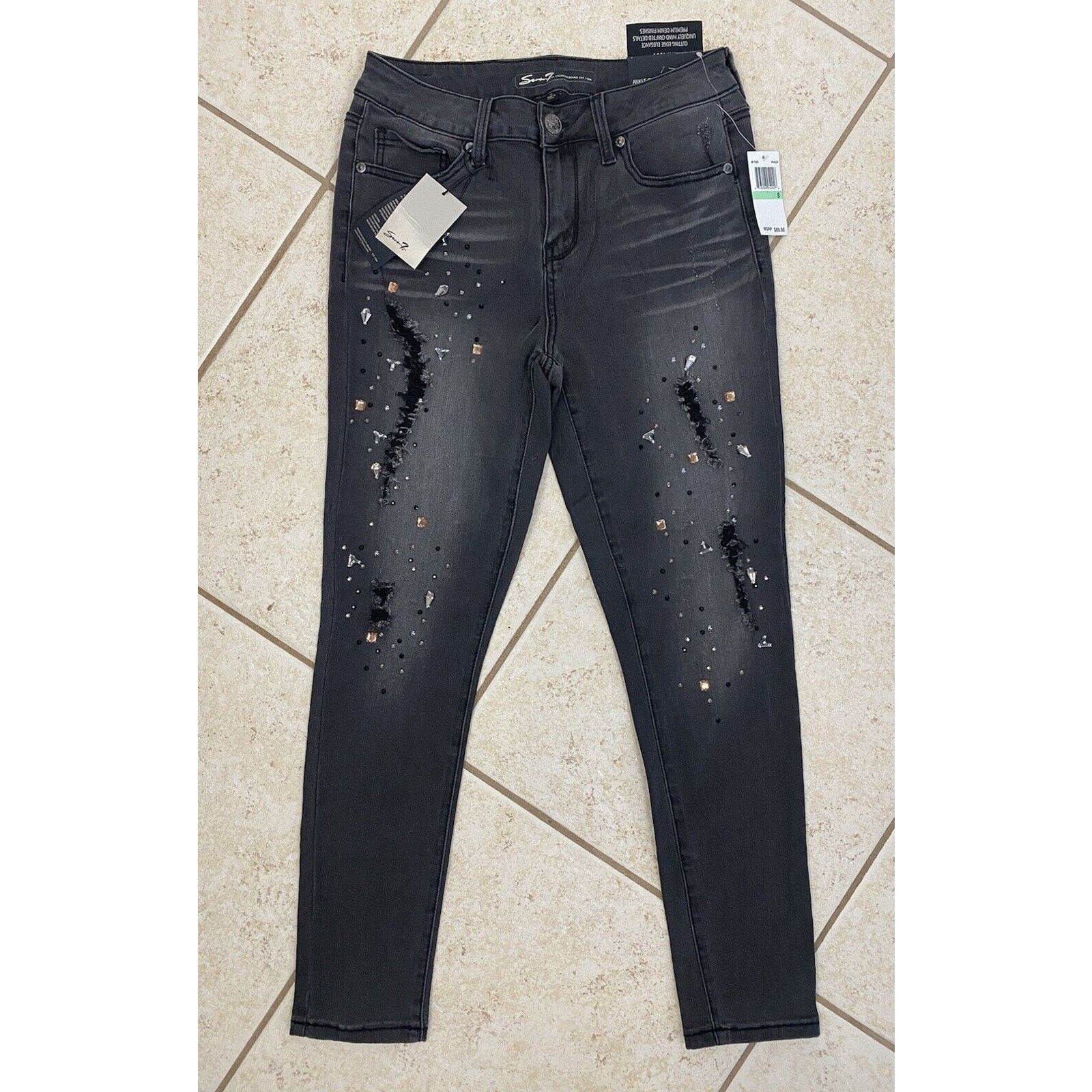 Seven 7 NWT Seven7 Jeans 8 Mid-Rise Skinny Rhinestones Stretch Size 30" / US 8 / IT 44 - 1 Thumbnail