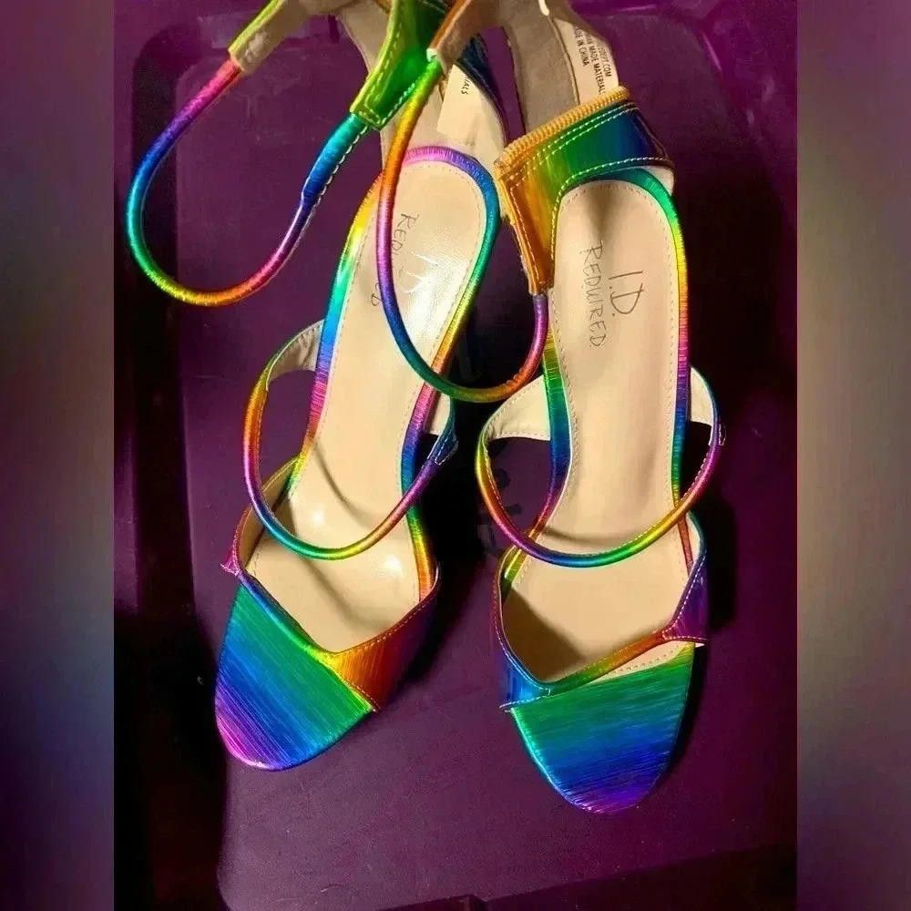Designer Rainbow Strappy High Heels - Size 8M Size US 8 / IT 38 - 3 Thumbnail