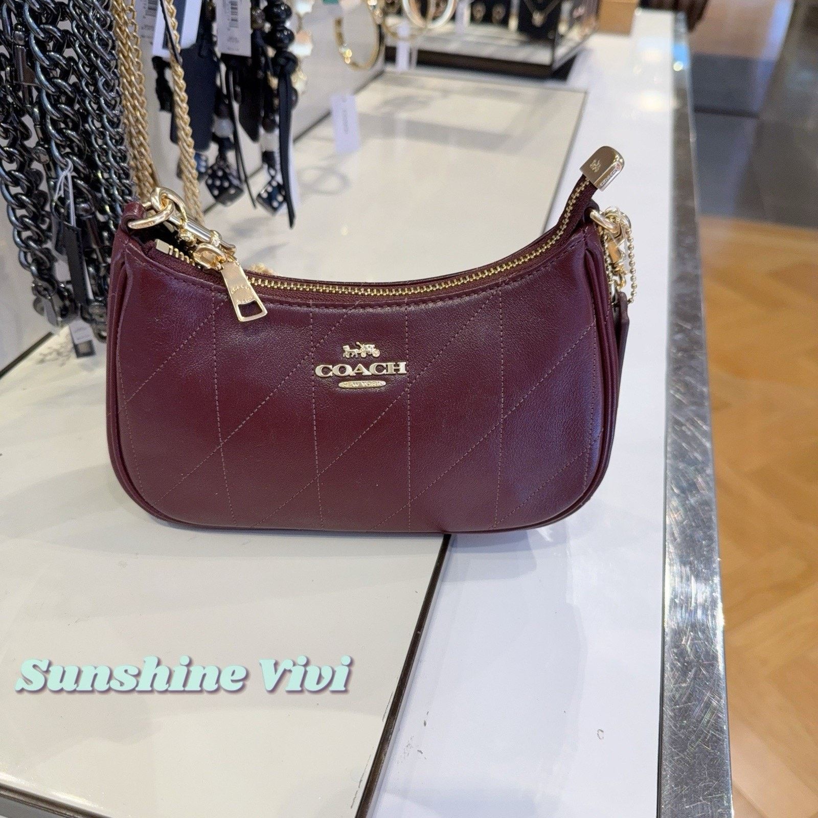 Coach NWT Coach Teri Mini Crossbody Bag Quilting CDP30 Dark Wine Size ONE SIZE - 7 Thumbnail