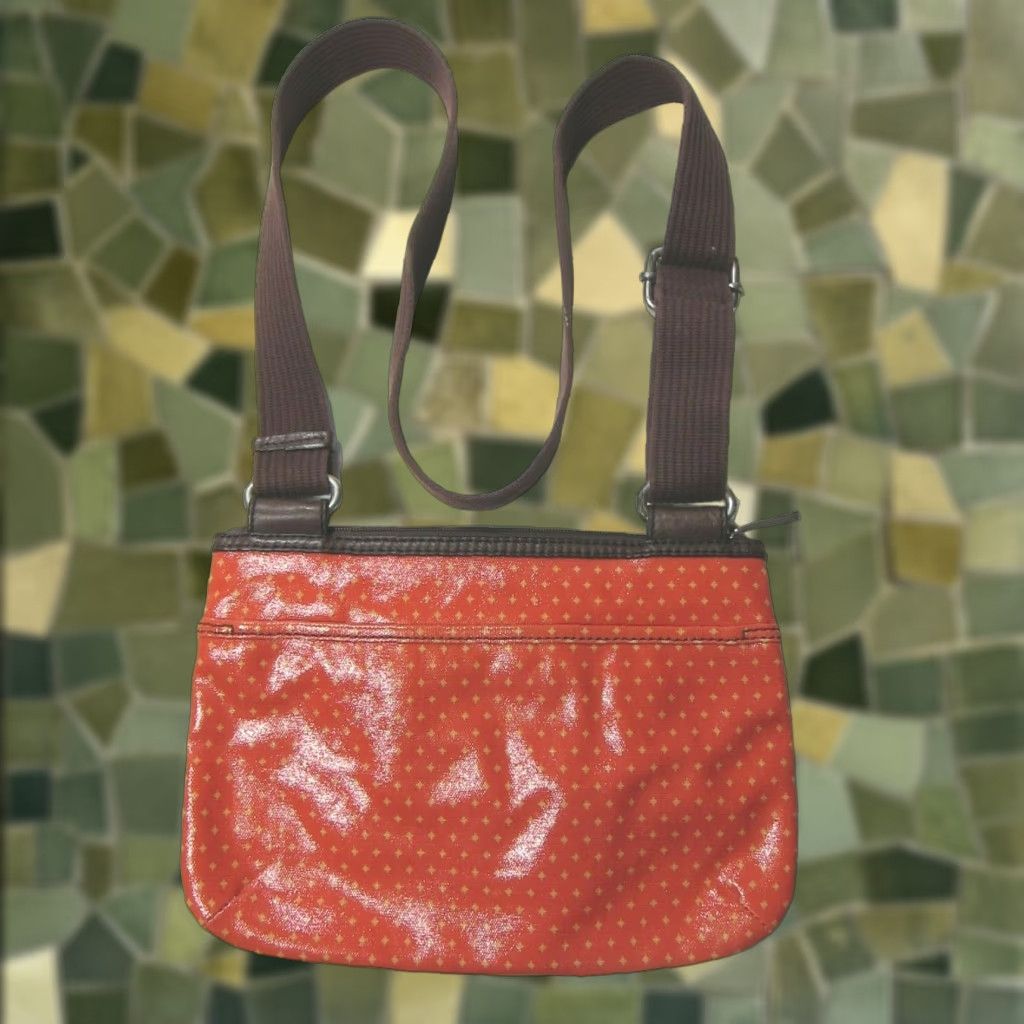Fossil Fossil Star Orange Brown Plastic Satchel Crossbody Purse Bag Womens Small 80s 90s Star Pattern Pockets Size ONE SIZE - 1 Thumbnail