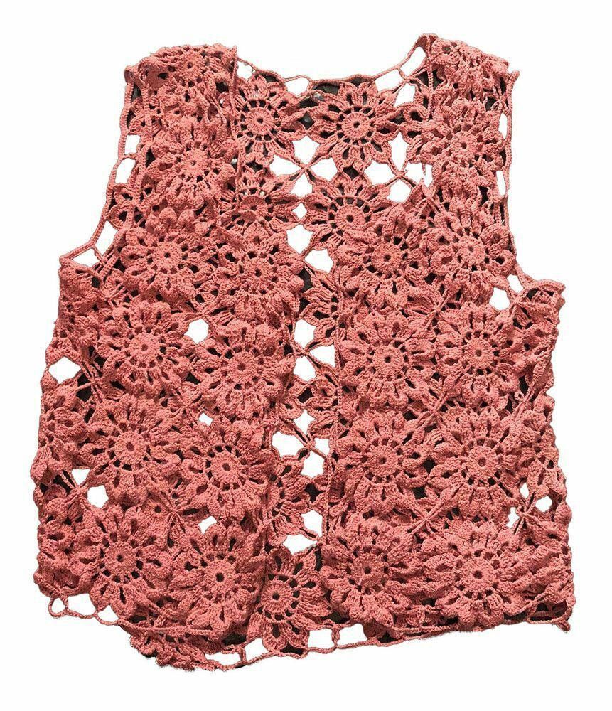 Designer New Pink Hand Made Waistcoat Crocheted Vest M Size M / US 6-8 / IT 42-44 - 4 Thumbnail