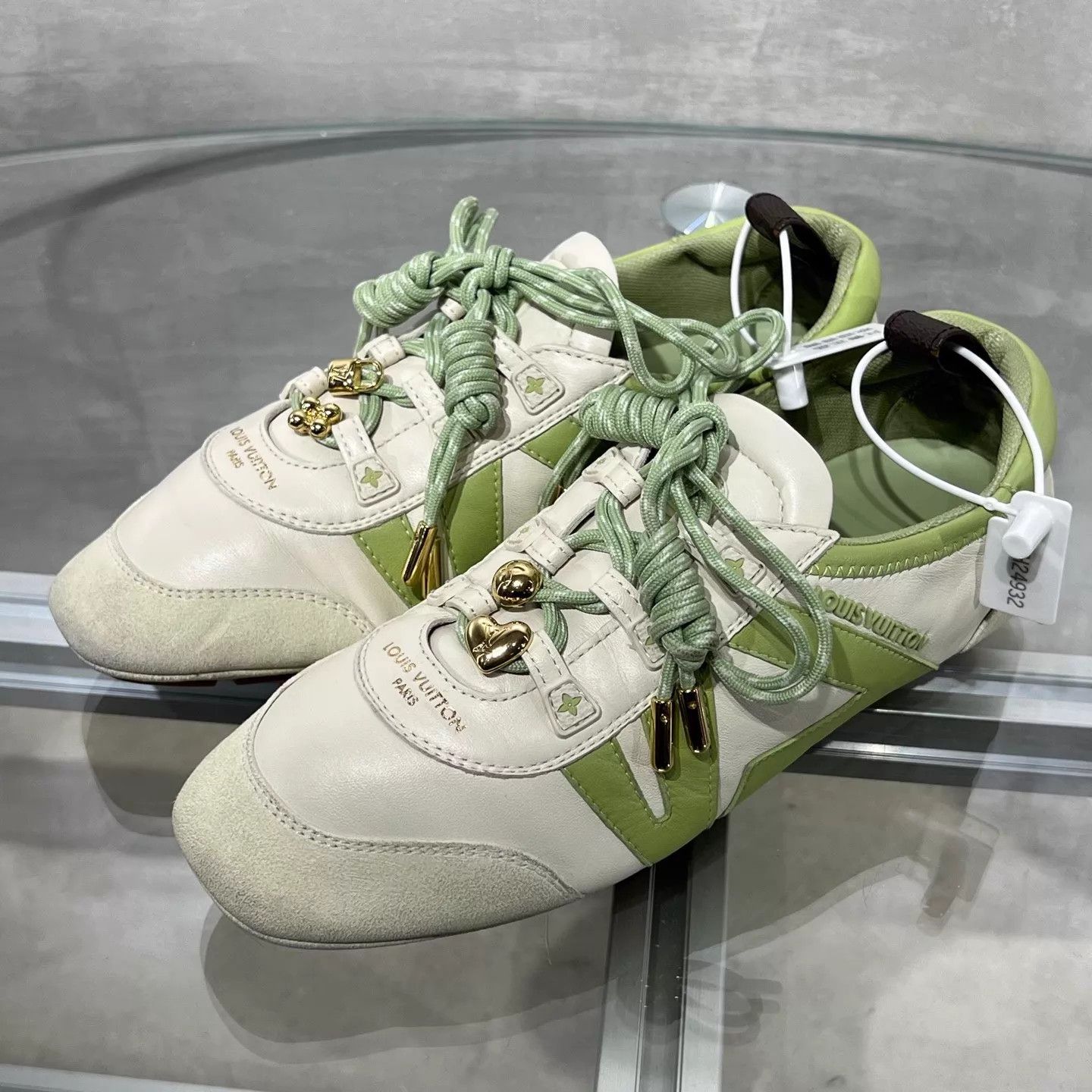 Louis Vuitton LV Ballerine Trainer White Green UK4 38 Box Size US 7.5 / IT 37.5 - 2 Thumbnail