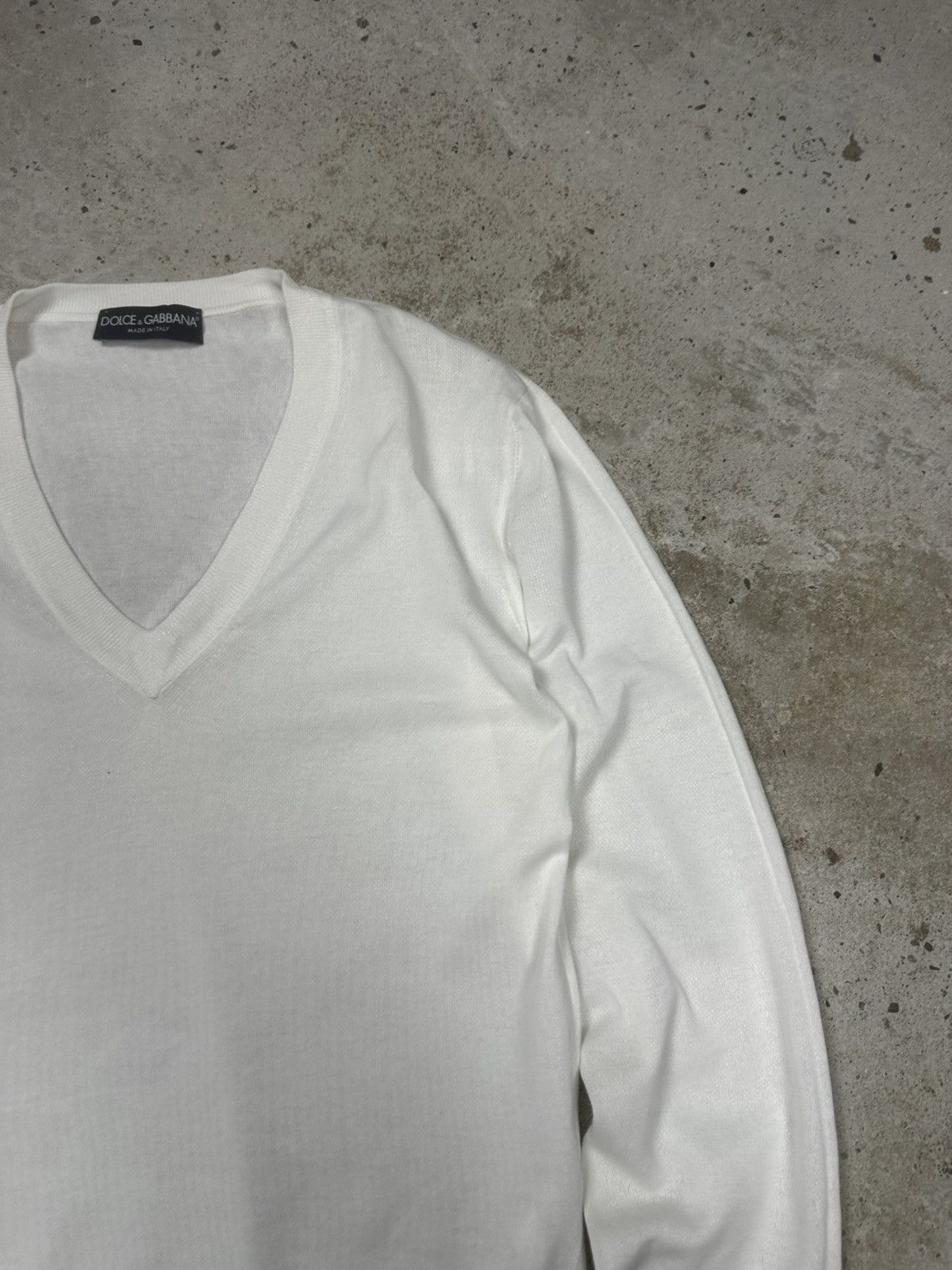 Dolce & Gabbana Dolce & Gabbana White V Neck Sweater Cotton Knit Jumper Size L / US 10 / IT 46 - 6 Thumbnail