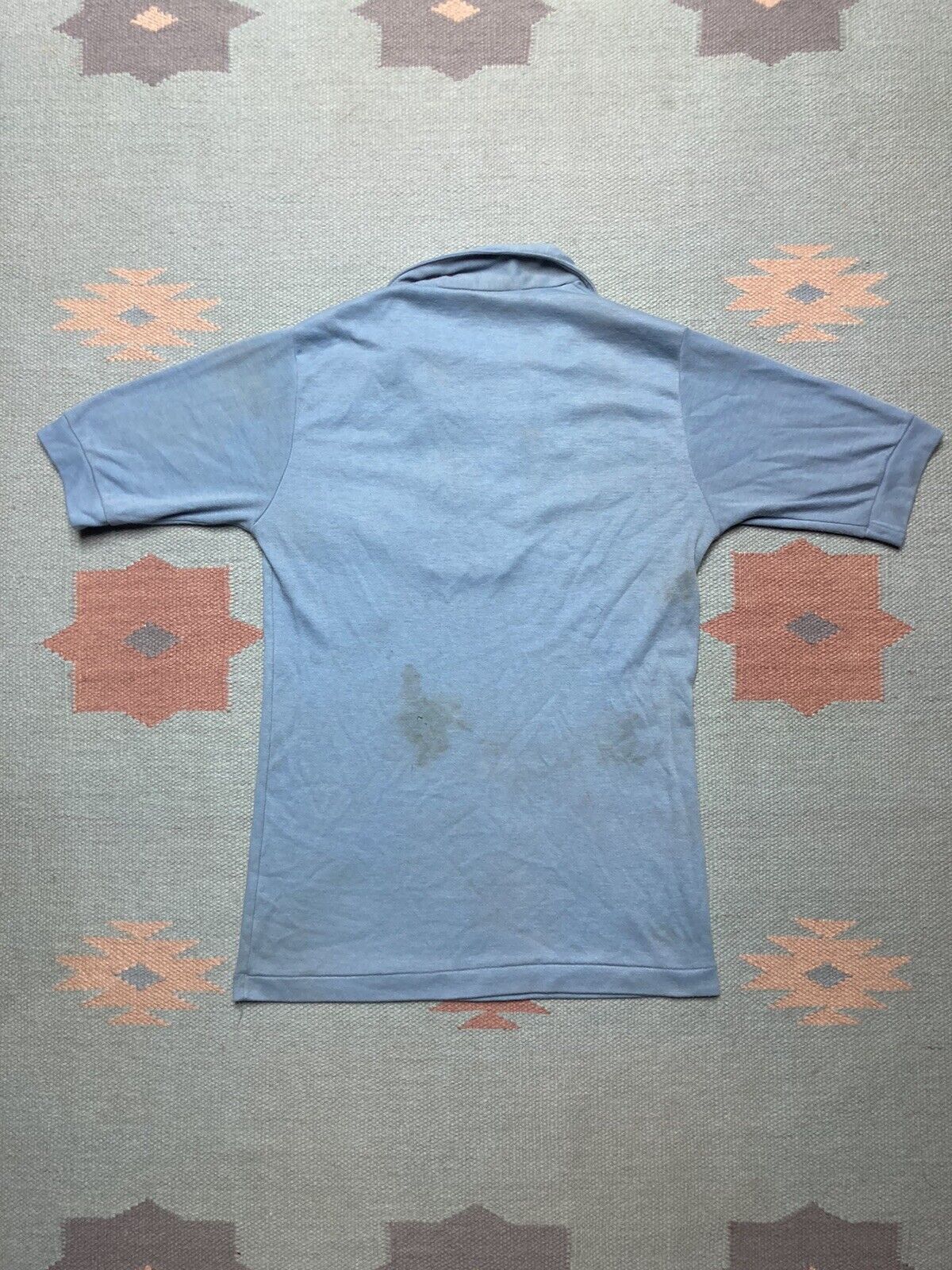 Vintage Vtg 70s polo shirt open neck soft blue stained grunge small Size US S / EU 44-46 / 1 - 6 Thumbnail