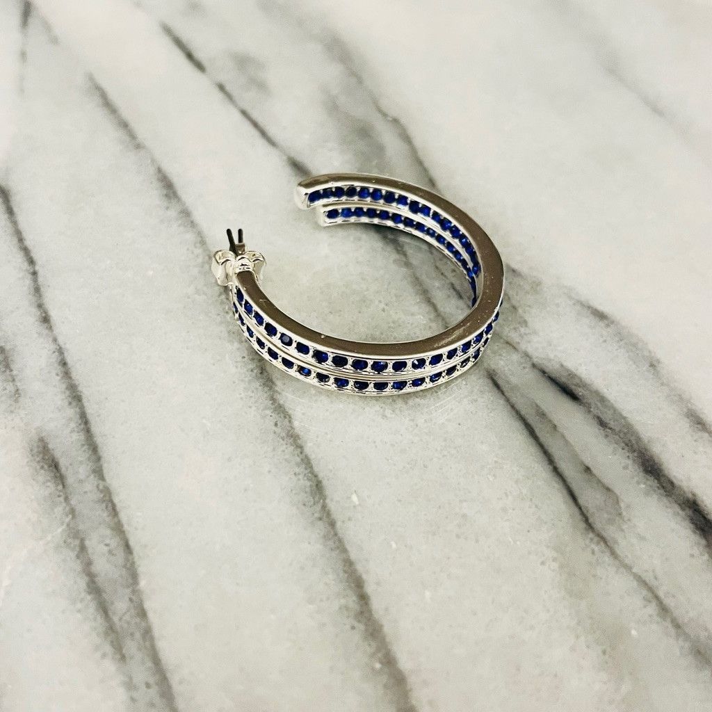 Jewelry Vintage Blue Crystal Channel Hoop Earrings Silver Size ONE SIZE - 3 Thumbnail