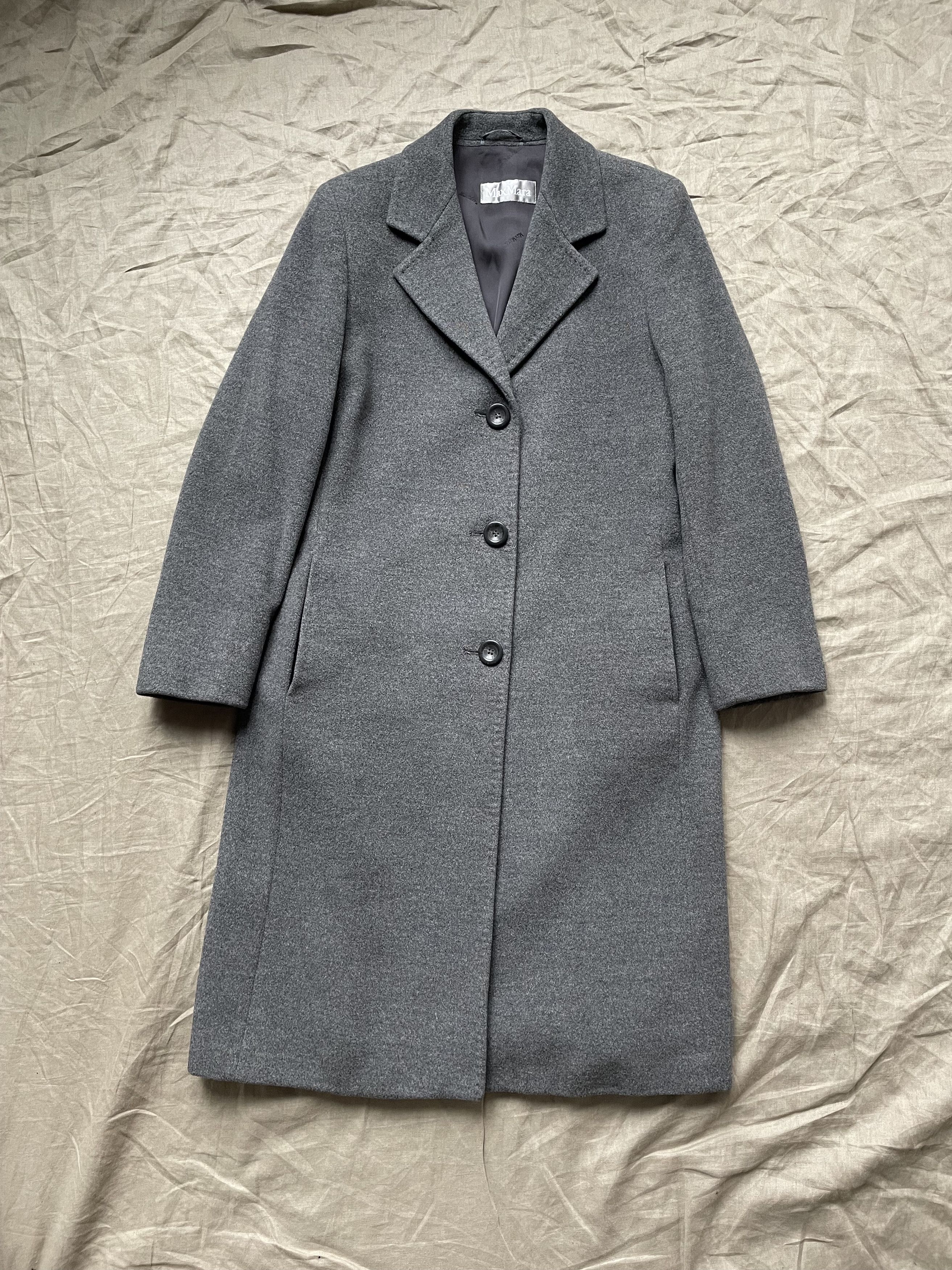 Image of Cashmere Wool Max Mara Vintage Wool Long Coat 6341Ac in Grey, Women's (Size XL)