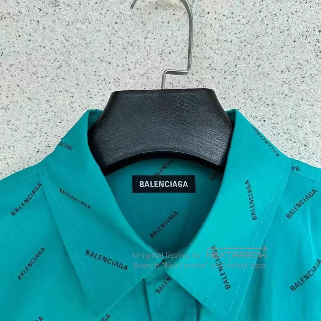 Balenciaga Balenciaga Lake Green All-Logo Shirt. Size US S / EU 44-46 / 1 - 2 Thumbnail
