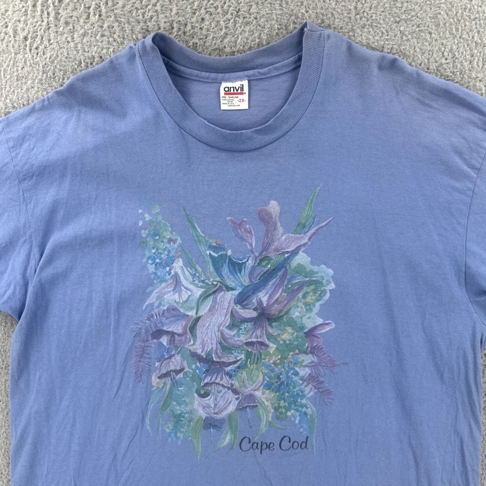 Anvil VINTAGE Anvil T-Shirt 2XL Purple Short Sleeve Crew Neck USA Flower Print Men والش Size US XXL / EU 58 / 5 - 5 Thumbnail