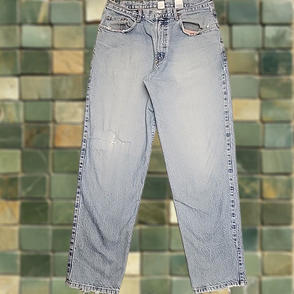 Lucky Brand VINTAGE Lucky Brand Jeans Mens 34 Blue Straight Leg Distressed Made In USA 90s Size US 34 / EU 50 - 1 Thumbnail