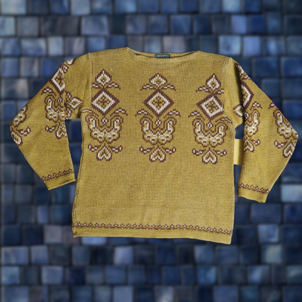 Vintage VTG Nordstrikk Wool Knit Pullover Sweater Womens L Yellow 1970s 80s Boho Nordic Vintage Knitwear Pullover Sweater Womens L Size L / US 10 / IT 46 - 1 Thumbnail