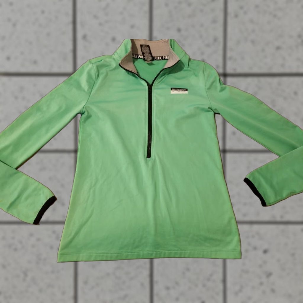 Victoria's Secret Womens Victoria's Secret Pink Half Zip Sweater S Small Green Athletic Sweatshirt Zip Pattern Victoria Size S / US 4 / IT 40 - 1 Thumbnail