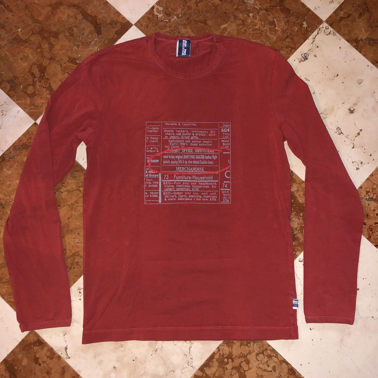 image of Jean Paul Gaultier Long Sleeve T-Shirt in Red, Men's (Size Medium)