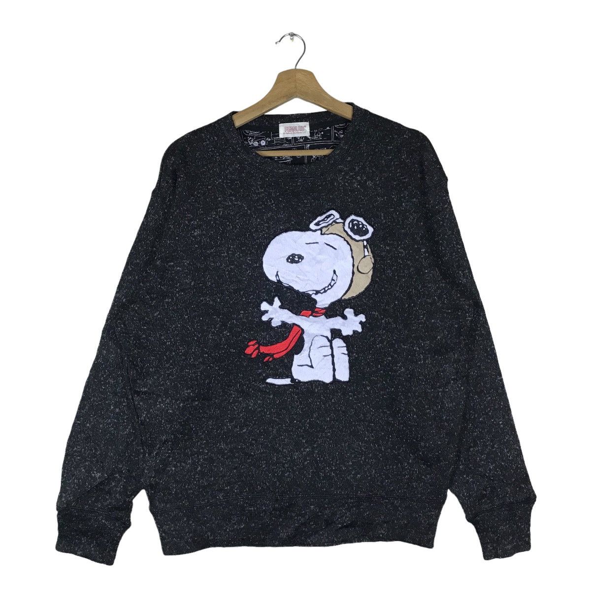 image of Vintage Peanuts Snoopy Cartoon Character Pullover Jumper in Black, Men's (Size XL)