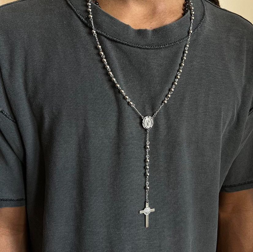 Jewelry Y2K 2000s chrome silver rosary bead necklace Size ONE SIZE - 3 Thumbnail