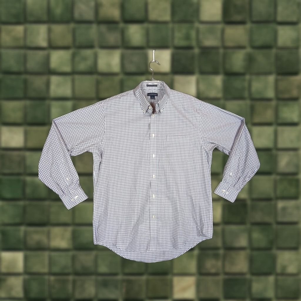 Lands' End Lands' End Dress Shirt Mens L Multicolor Check Non-Iron Oxford 100% Cotton Long Sleeve Button Barrel Cuff Regular Size US L / EU 52-54 / 3 - 1 Thumbnail