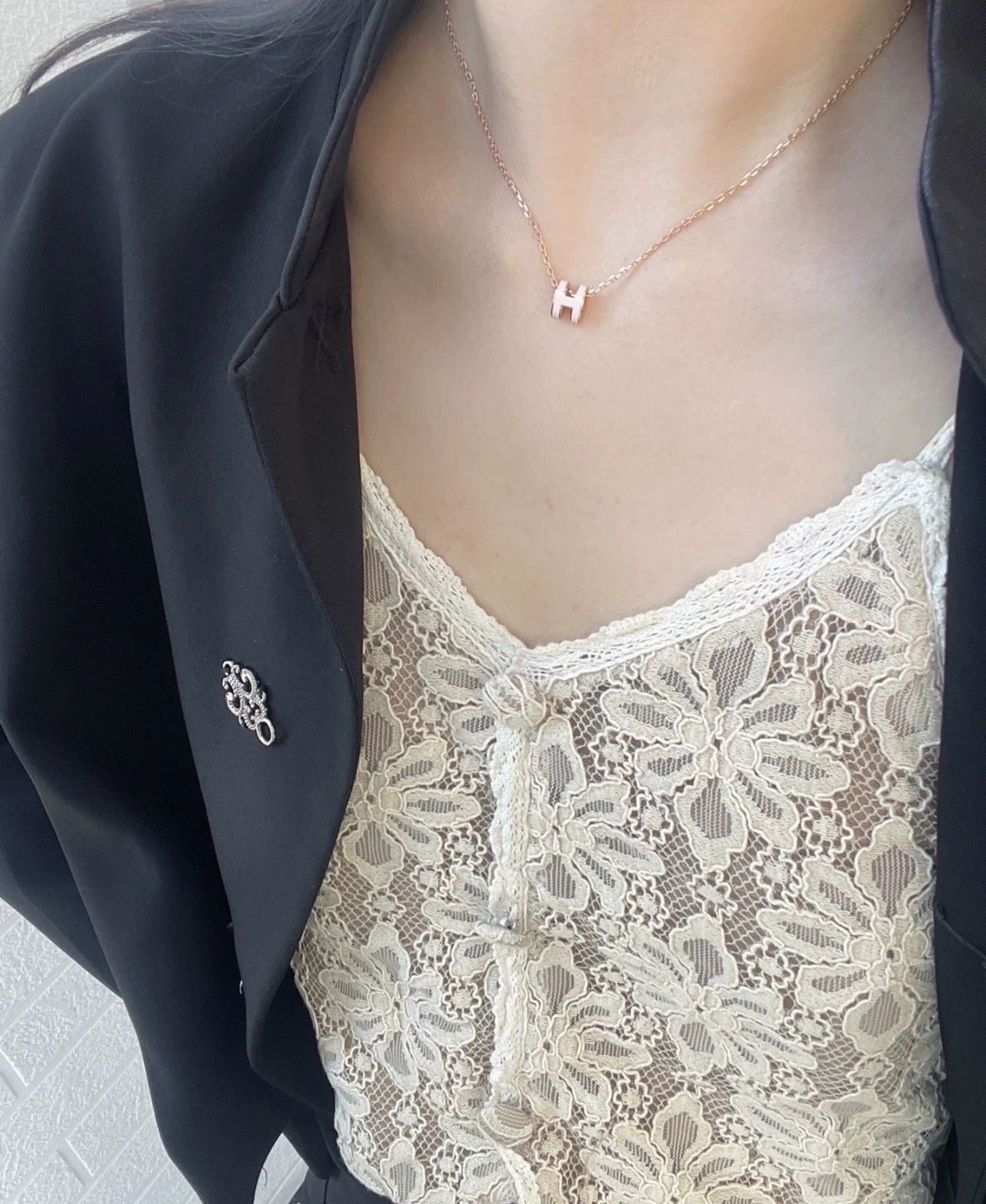 Hermes HERMES Mini Pop H Necklace Apricot Pink Rose Gold Tone Size ONE SIZE - 8 Thumbnail