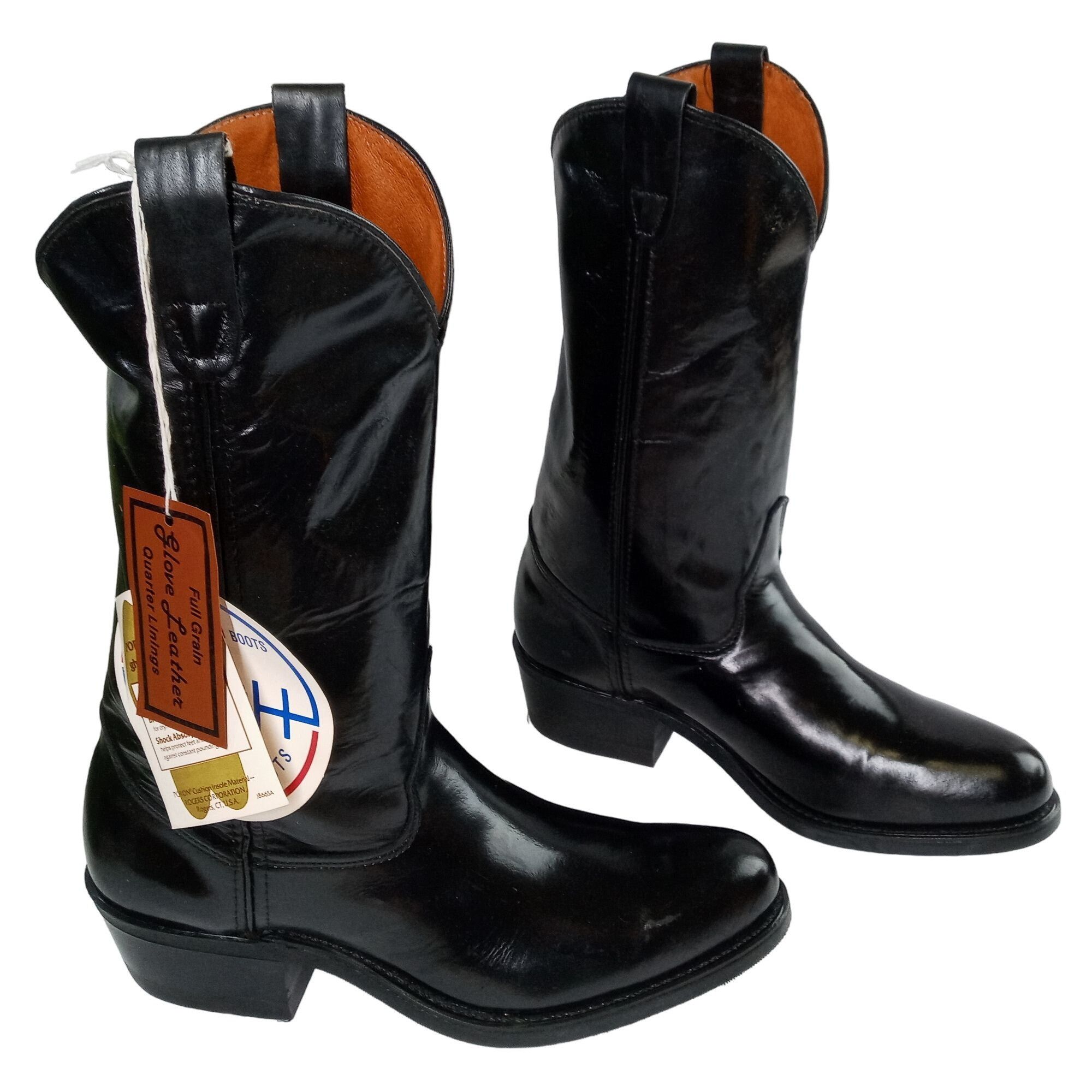 image of Vintage Double H Cowboy Boots 10 B NWT VTG Black Leather Rockabilly, Men's