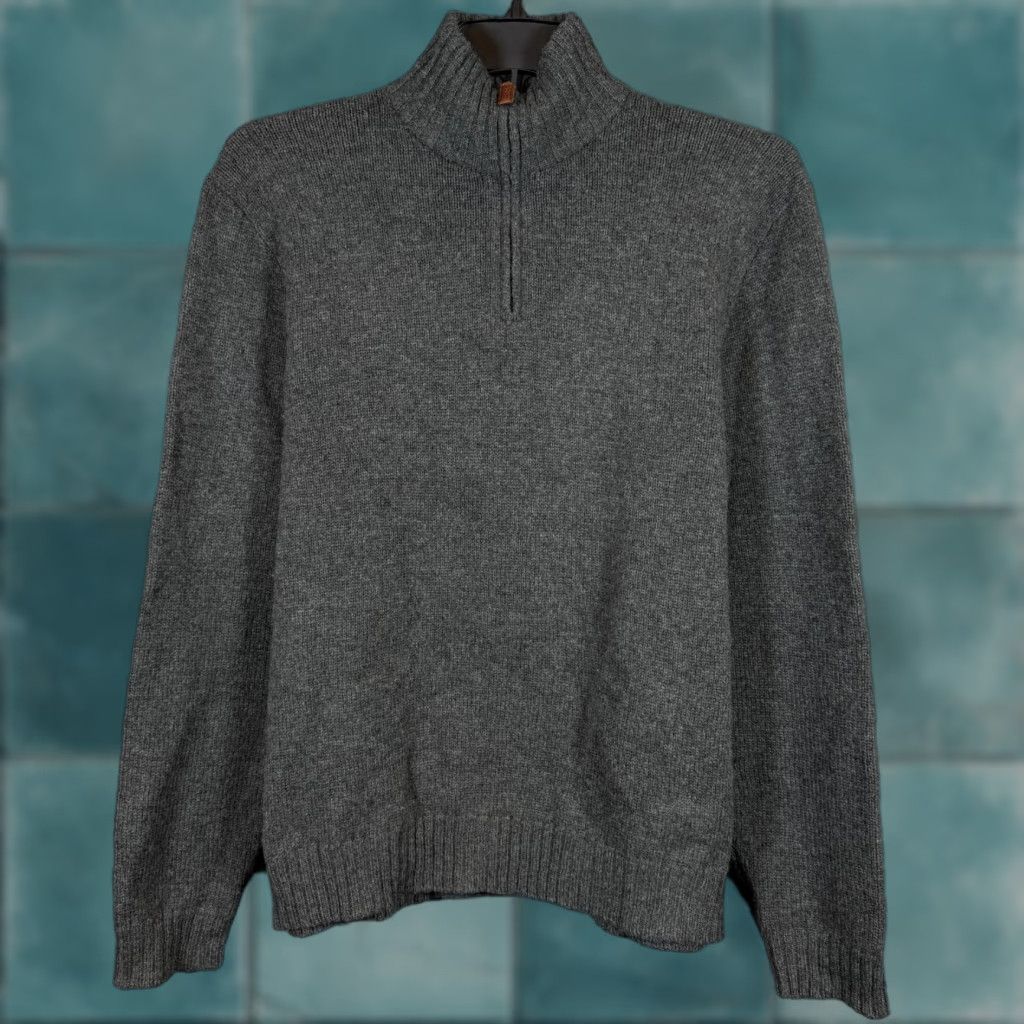 VINTAGE Ralph Lauren Men's Sweater Pullover 3/4 Zip Wool Gray L 90s