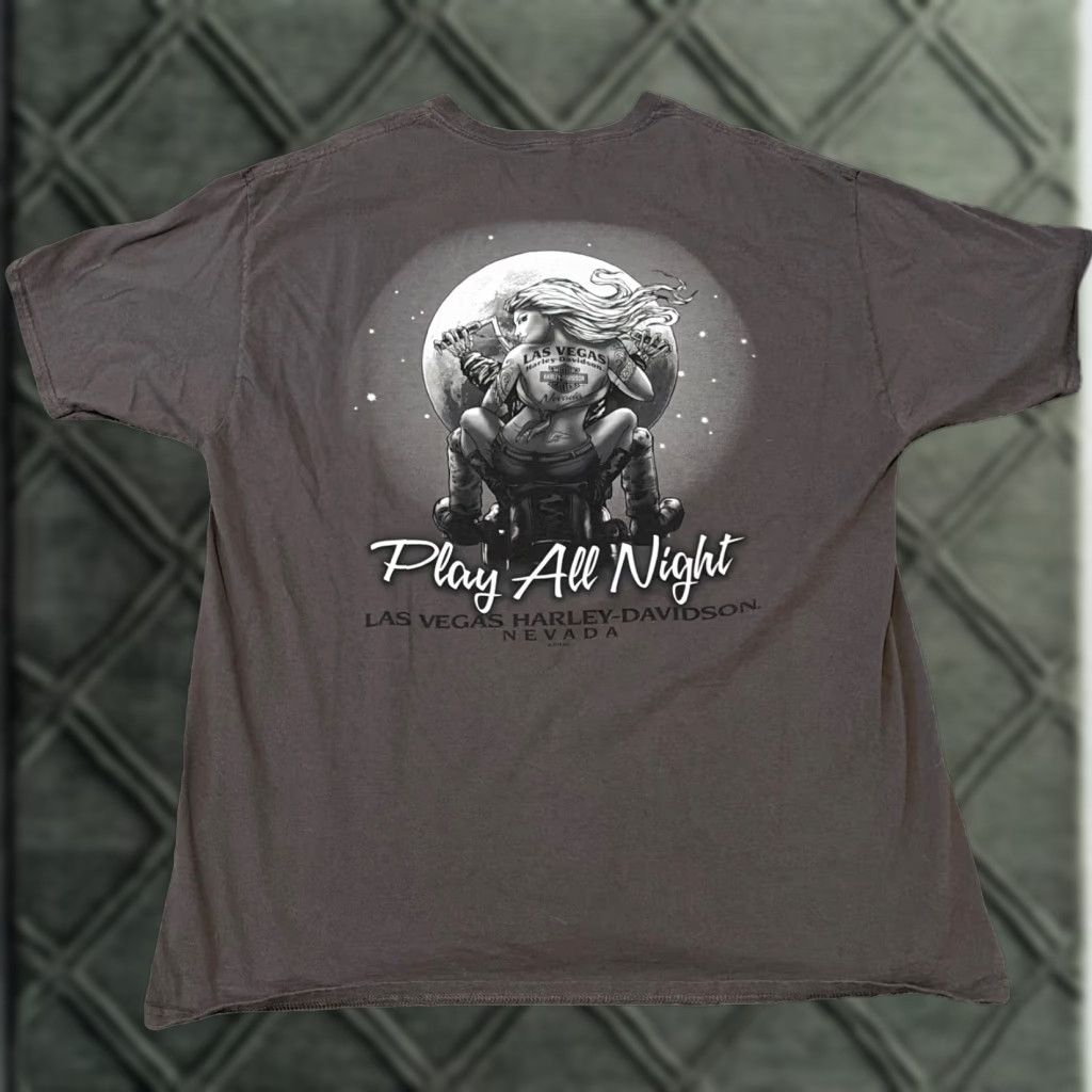 Harley Davidson VINTAGE Harley-Davidson Ride All Day Play All Night Grey Biker Double-Sided T-Shirt 2XL Mens Size US XXL / EU 58 / 5 - 1 Thumbnail