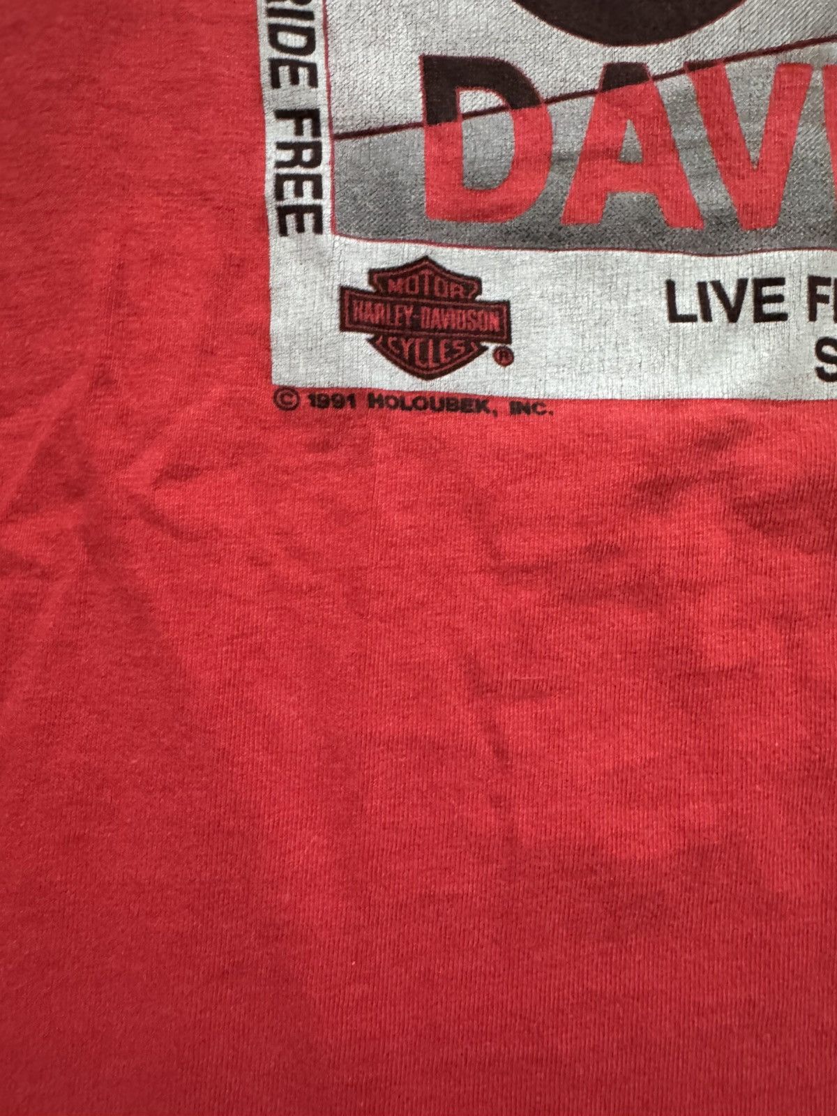 Harley Davidson Vintage Harley Davidson 1991 men’s big logo red t shirt Size US L / EU 52-54 / 3 - 4 Thumbnail