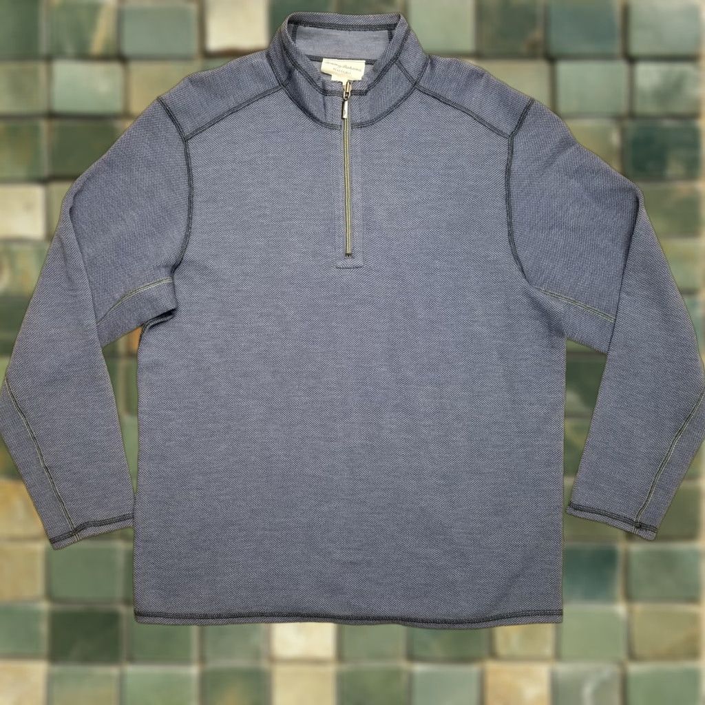 Tommy Bahama Tommy Bahama Sweater Mens L Blue Reversible Pullover 1/4 Zip Golf Casual Knit Cotton Nylon Polyester Embroidered Logo Long Sleeve Size US L / EU 52-54 / 3 - 1 Thumbnail