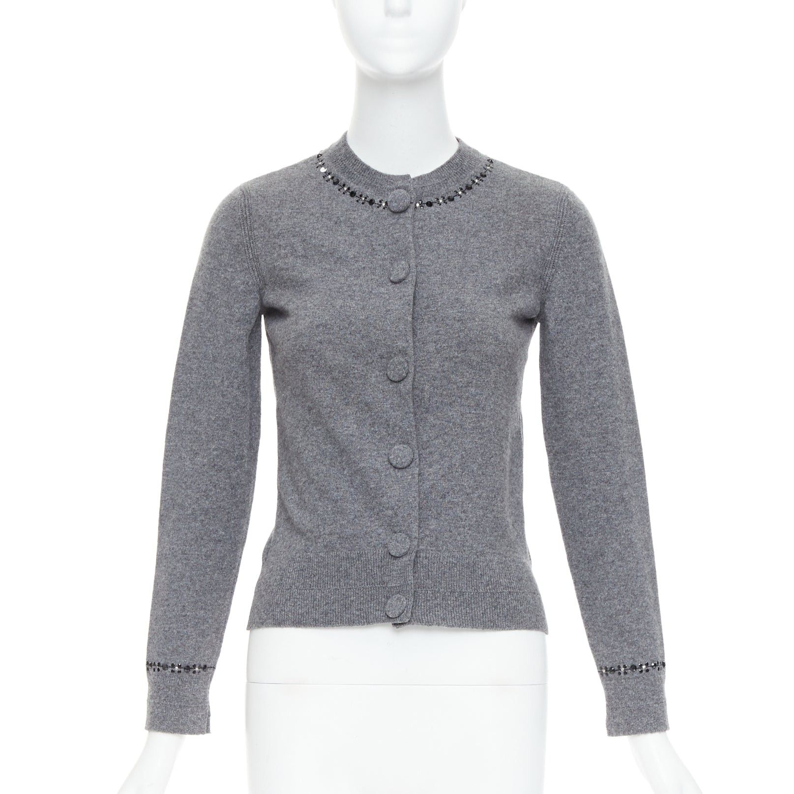 Marc Jacobs MARC JACOBS grey wool cashmere embellished trim cardigan sweater XS Size XS / US 0-2 / IT 36-38 - 1 Thumbnail