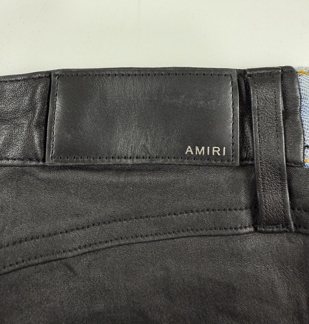 Amiri Amiri Leather & Denim Cropped Flare Jeans Size US 27 - 9 Thumbnail