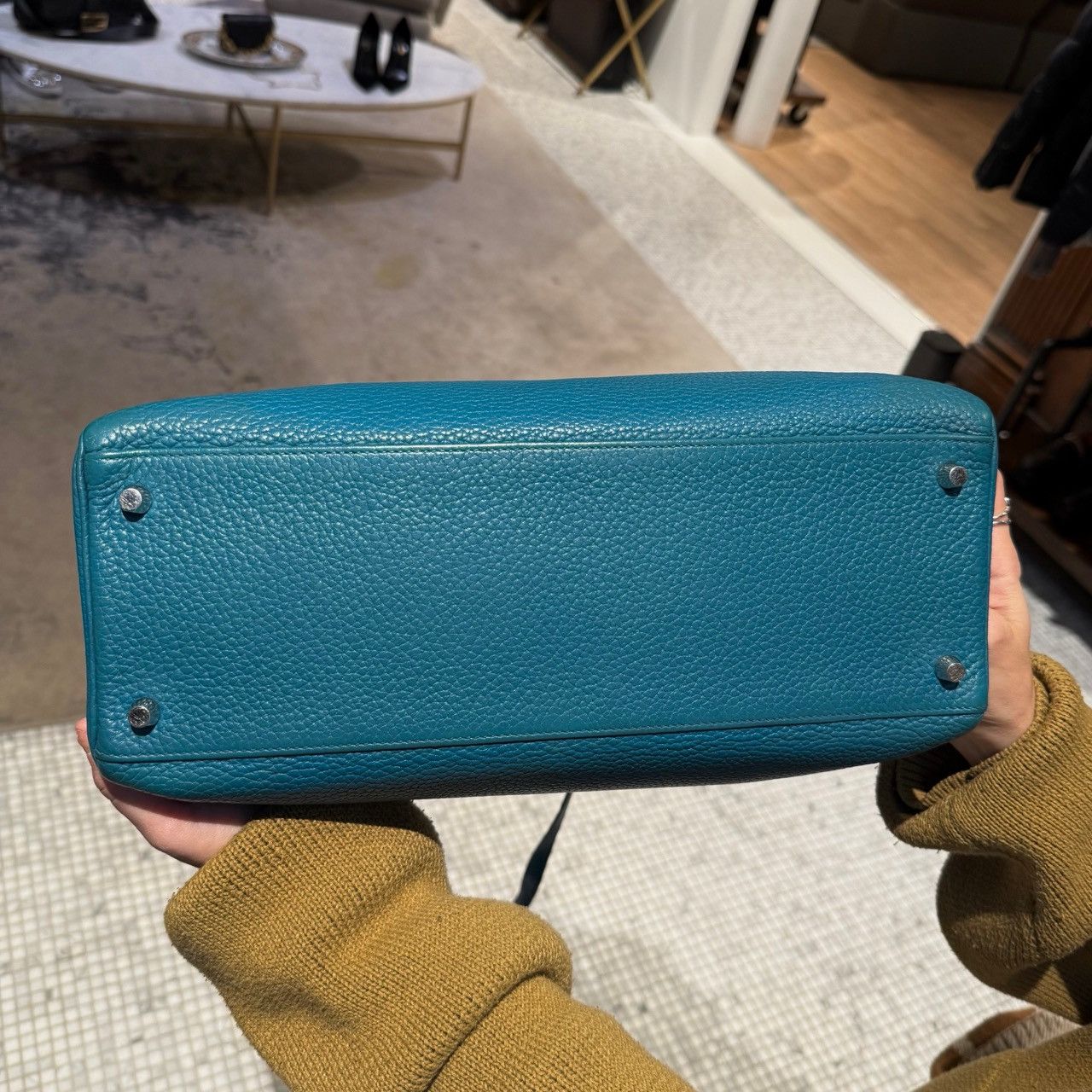 Hermes Hermès 2013 Bleu Izmir Clemence Leather Kelly 35 Bag Size ONE SIZE - 24 Thumbnail