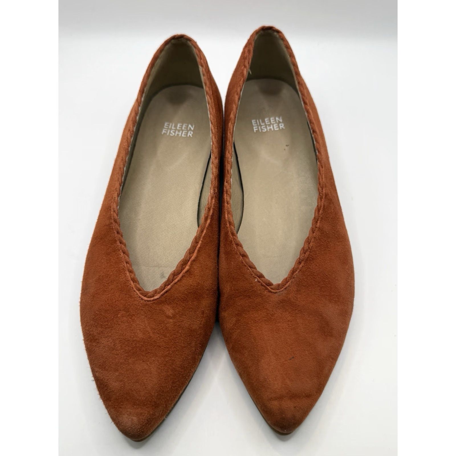 Eileen Fisher Eileen Fisher Posy Ballet Flats Women Size 7 Suede Orange Pointed Toe Scalloped Slip On Leather Lining Leather Outsole Flat Size US 7 / IT 37 - 3 Thumbnail