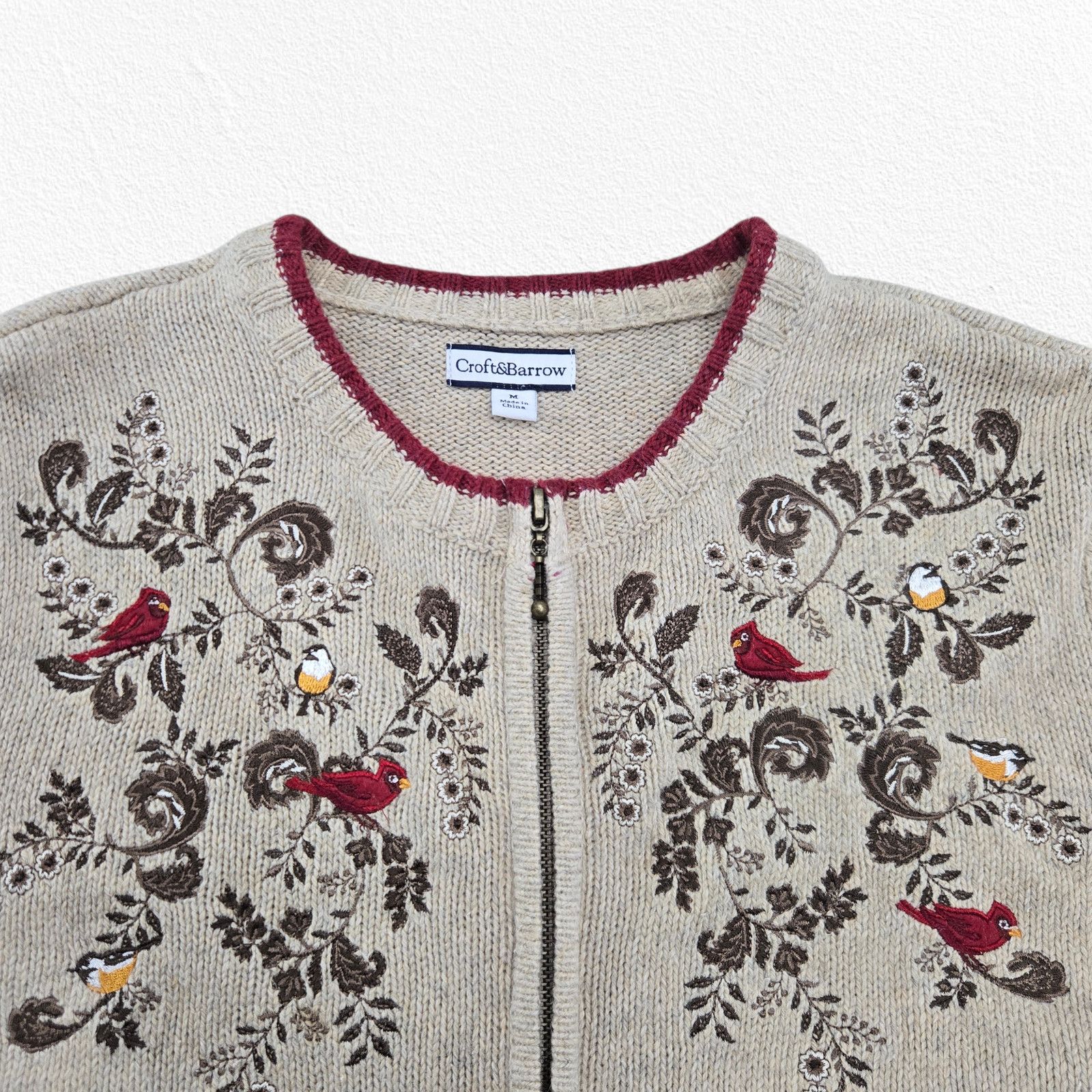 Croft & Barrow Embroidered Bird Zip Knit Cardigan Size Medium Size M / US 6-8 / IT 42-44 - 3 Thumbnail