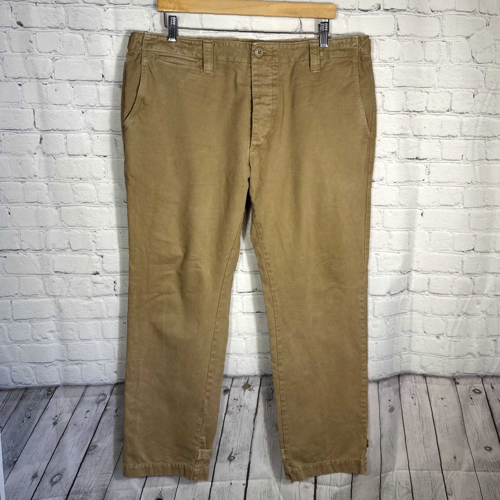 Vintage J. Peterman Company Pants Mens 38 Tan Khaki Chino Cotton Button Fly Suspender Size US 38 / EU 54 - 2 Thumbnail