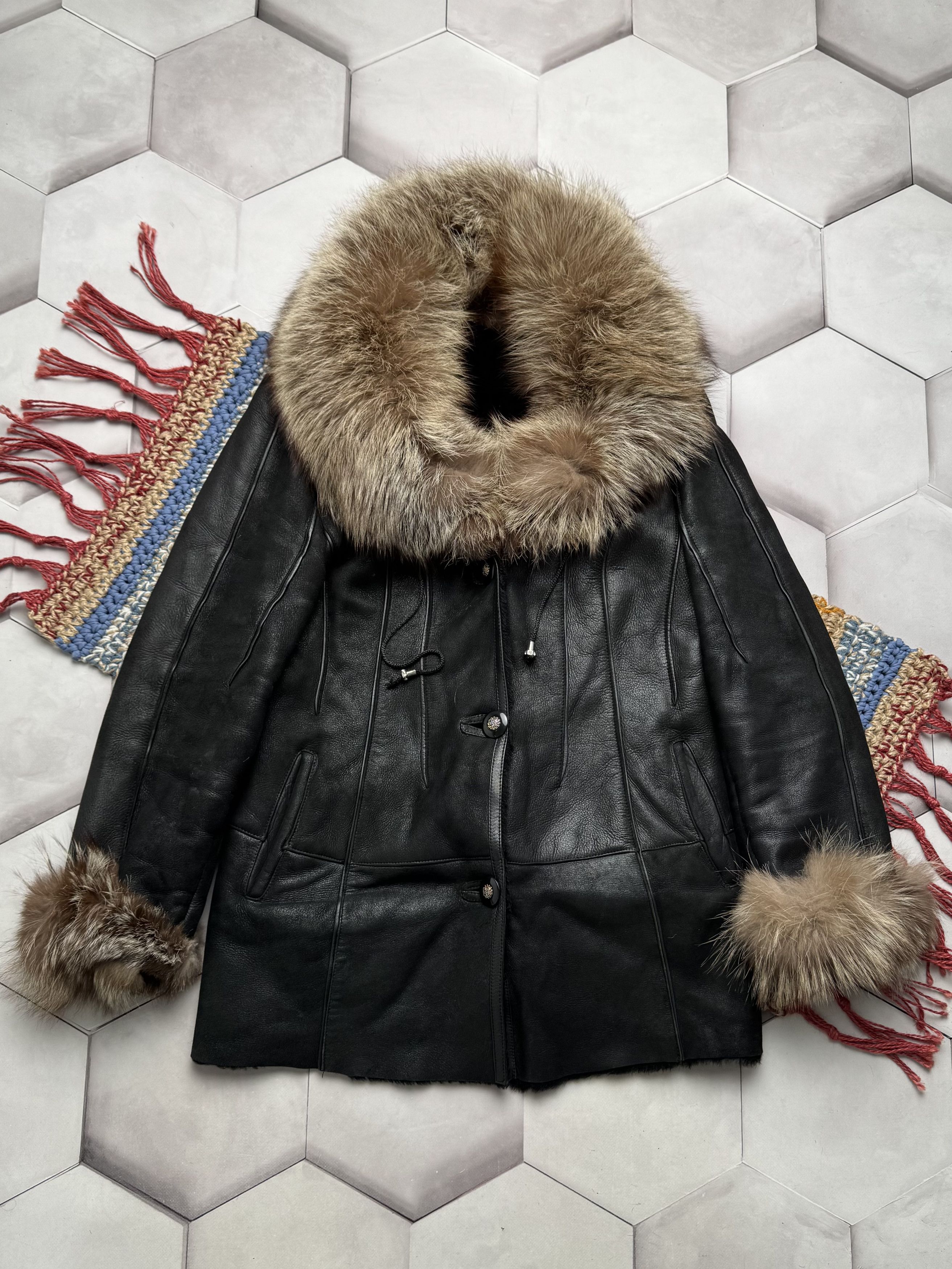 Vintage Real Shearling Coat With Real Fur Details A715