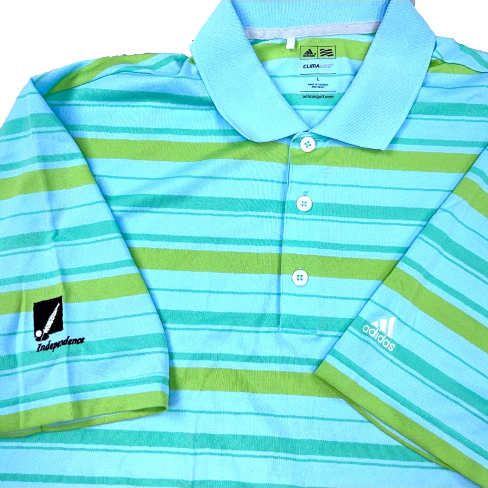 Adidas Adidas Polo Shirt Men Large Blue Green Striped Clima Lite Performance Golf Adult Size US L / EU 52-54 / 3 - 2 Thumbnail