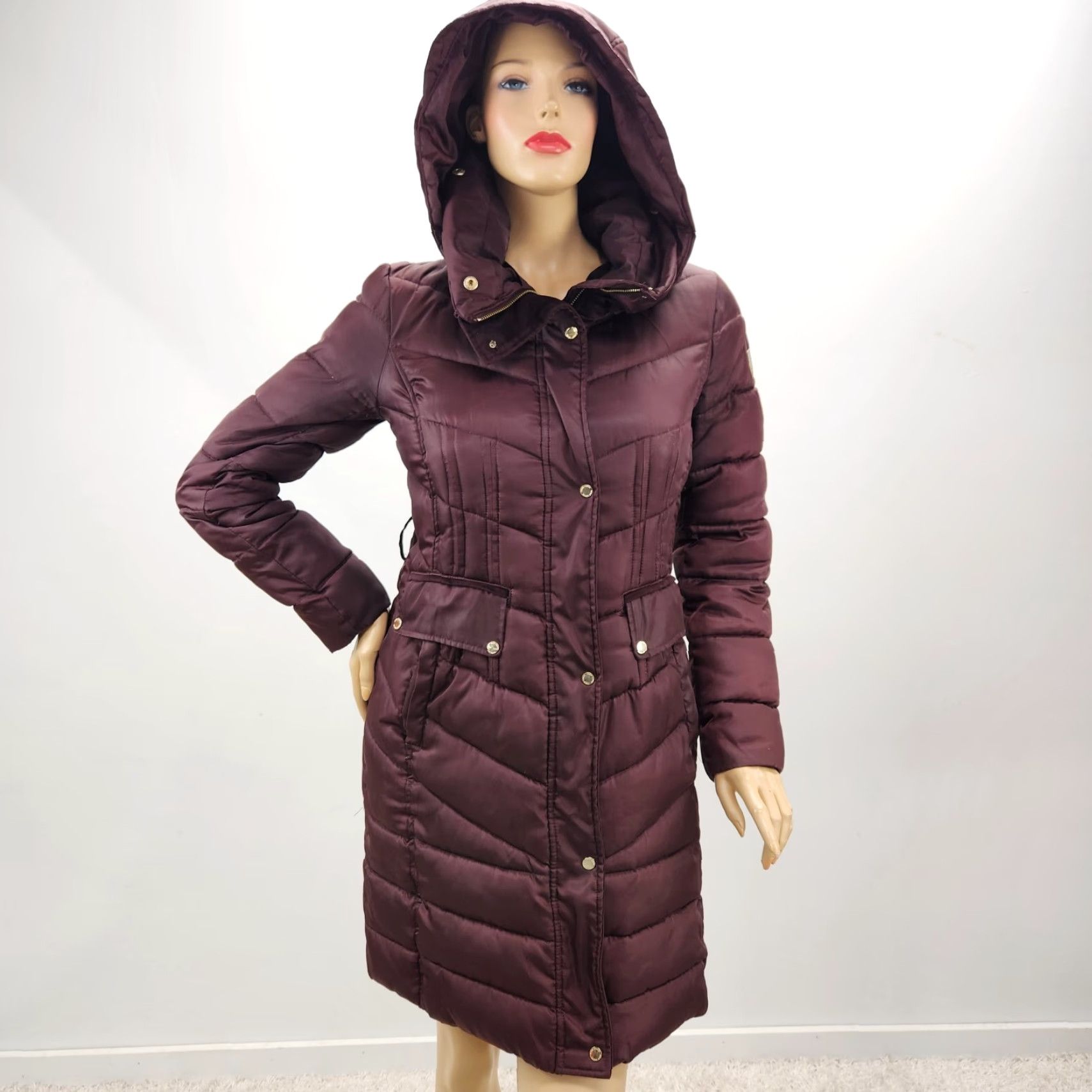 Vince Camuto Vince Camuto Puffer Jacket Women's S Burgundy Hood Old Money Cozy Gorpcore Jacket Coats Size S / US 4 / IT 40 - 7 Thumbnail
