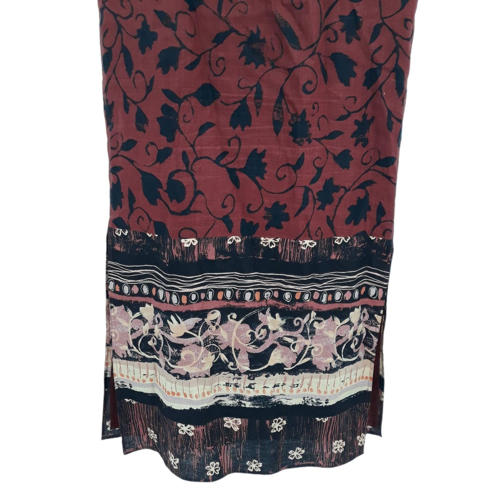 Vintage Vtg Rare Linen Maxi Hostess Dress Sz 8 Red Kimono Long Line Size M / US 6-8 / IT 42-44 - 7 Thumbnail
