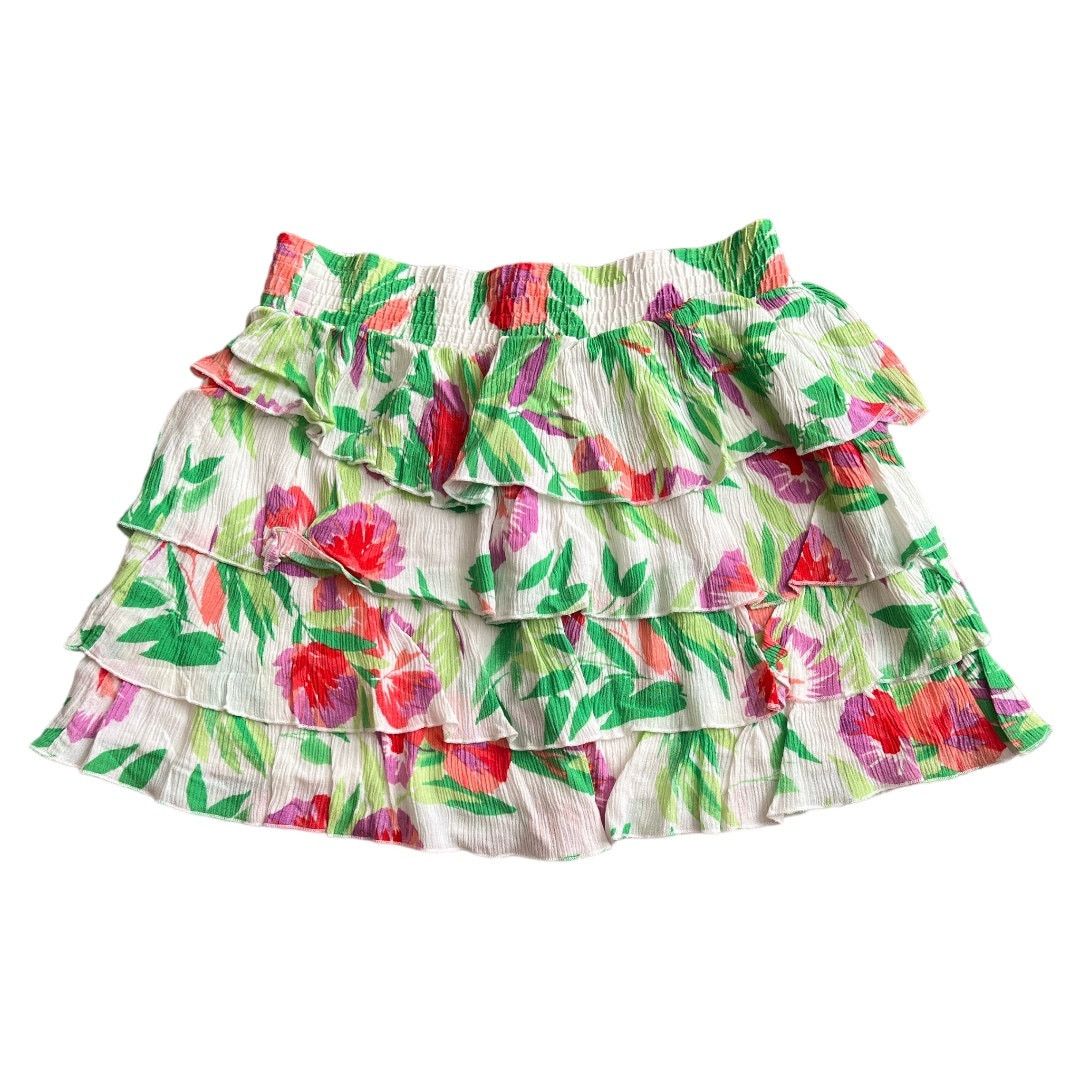 Aeropostale Aeropostle White Floral Ruffled Tiered Mini Skirt, M Size 28" / US 6 / IT 42 - 2 Thumbnail