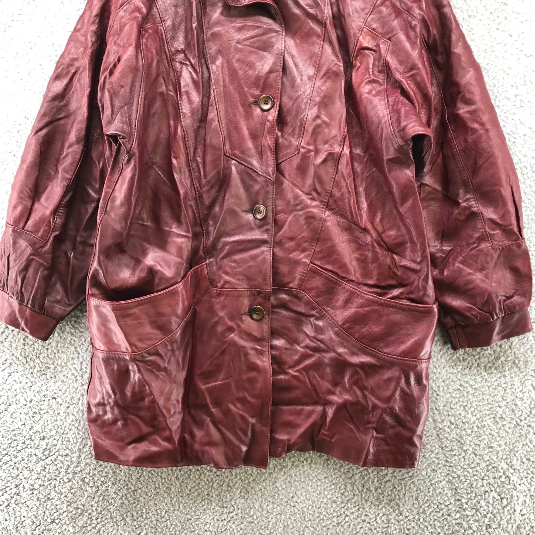 VINTAGE Leather Jacket Womens M Longline Burgundy Mahogany Made in Norway Jacket Brand: Vintage