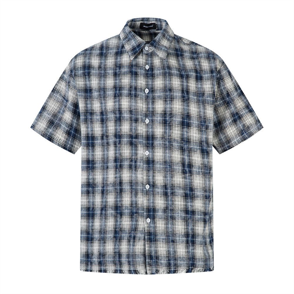 Japanese Brand × Vintage Men's distressed raw edge retro casual plaid shirt Size US L / EU 52-54 / 3 - 1 Thumbnail