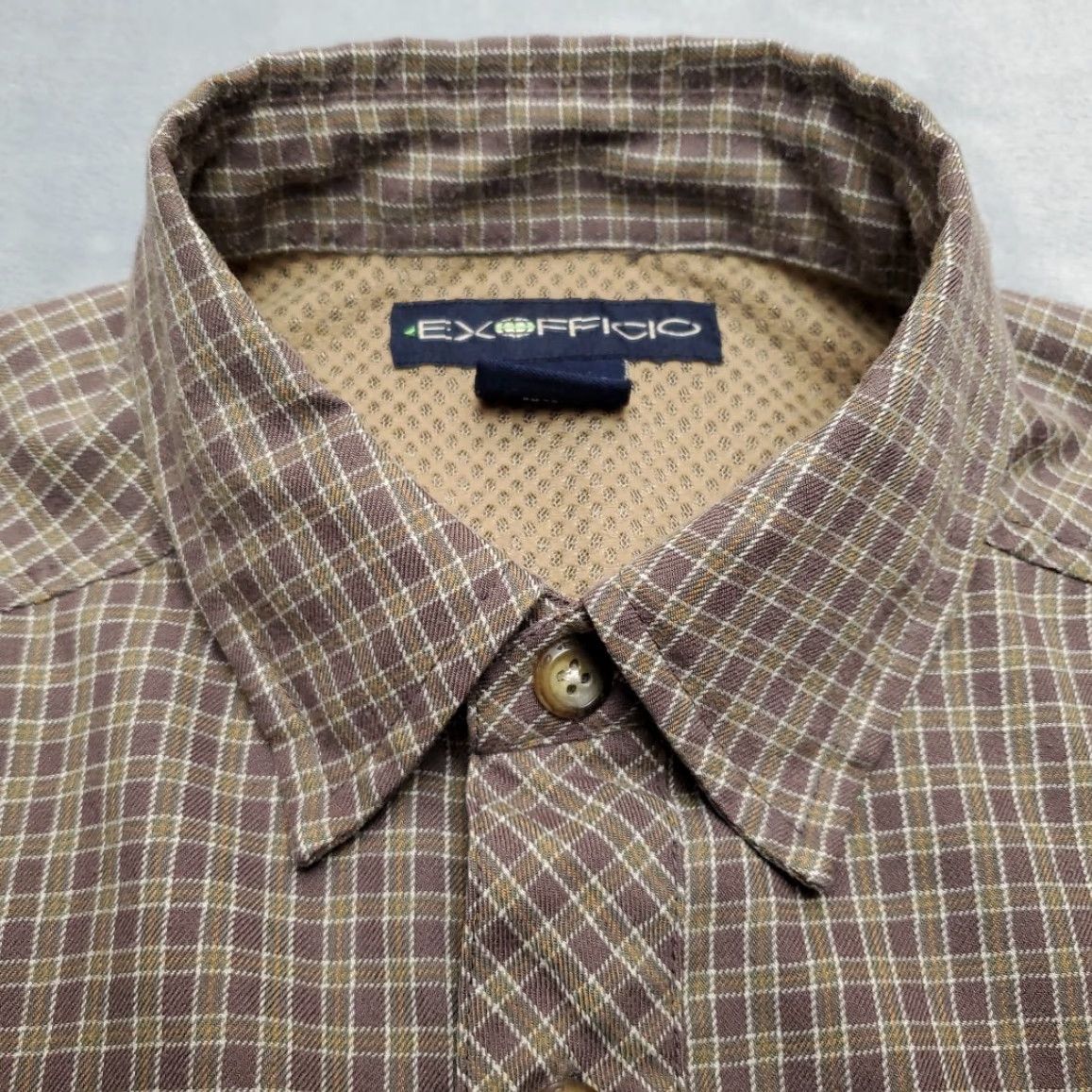ExOfficio ExOfficio Shirt Mens Small Brown Plaid Performance Technical Zip Pockets Outdoor Size US S / EU 44-46 / 1 - 4 Thumbnail