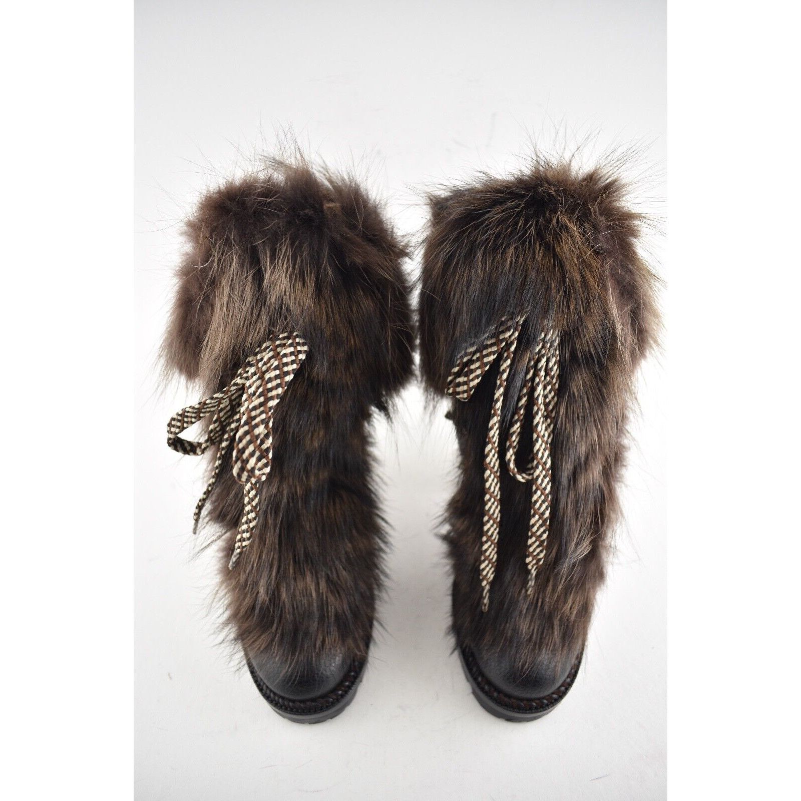 Christian Louboutin Christian Louboutin Fanny Black Brown Fur Leather Tie Heel Size US 4 / IT 34 - 6 Thumbnail