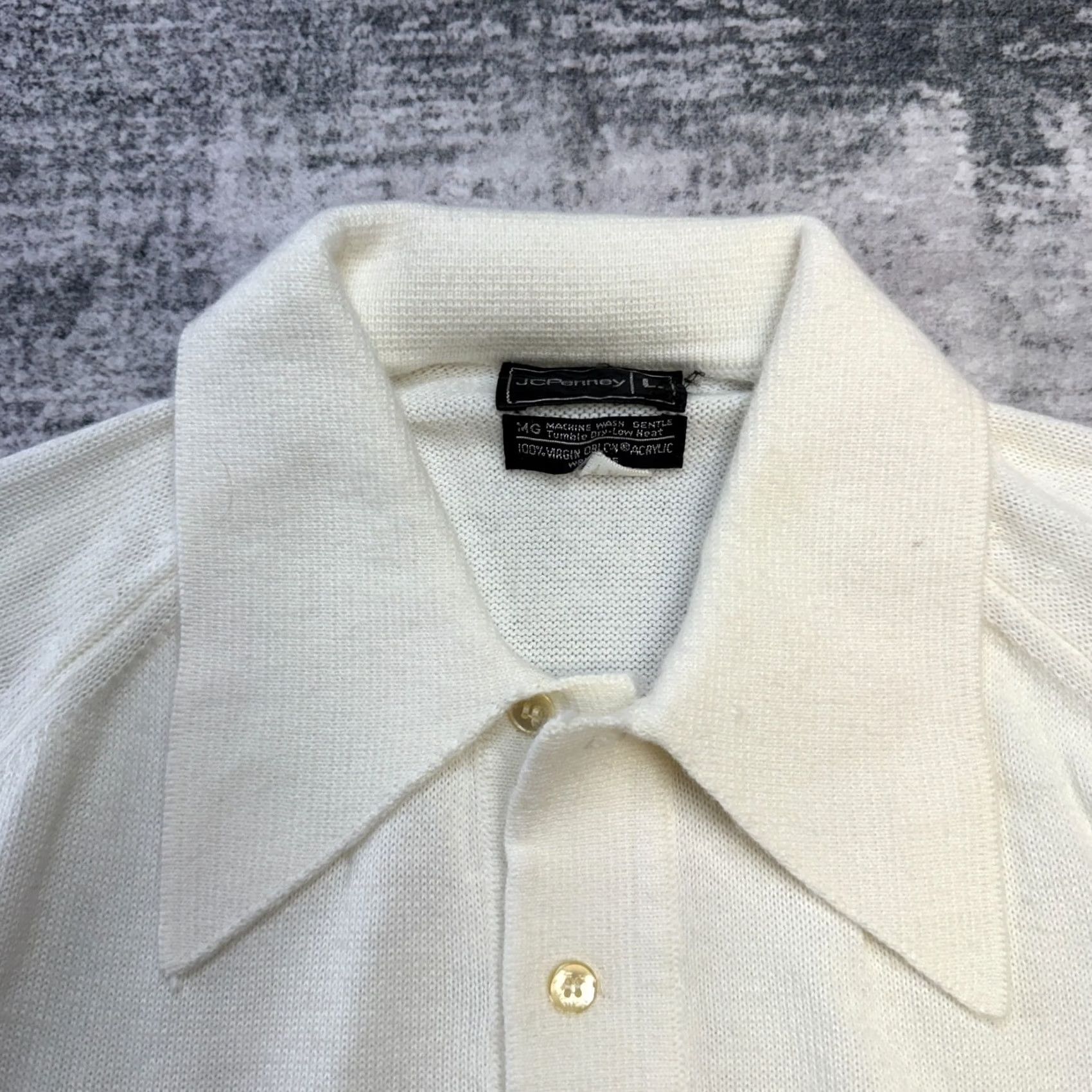 Vintage VTG JC Penney Knit Polo Shirt Men LT Large Cream Ivory 70s 80s Dagger Collar Knit Sweater Polo Size US L / EU 52-54 / 3 - 7 Thumbnail