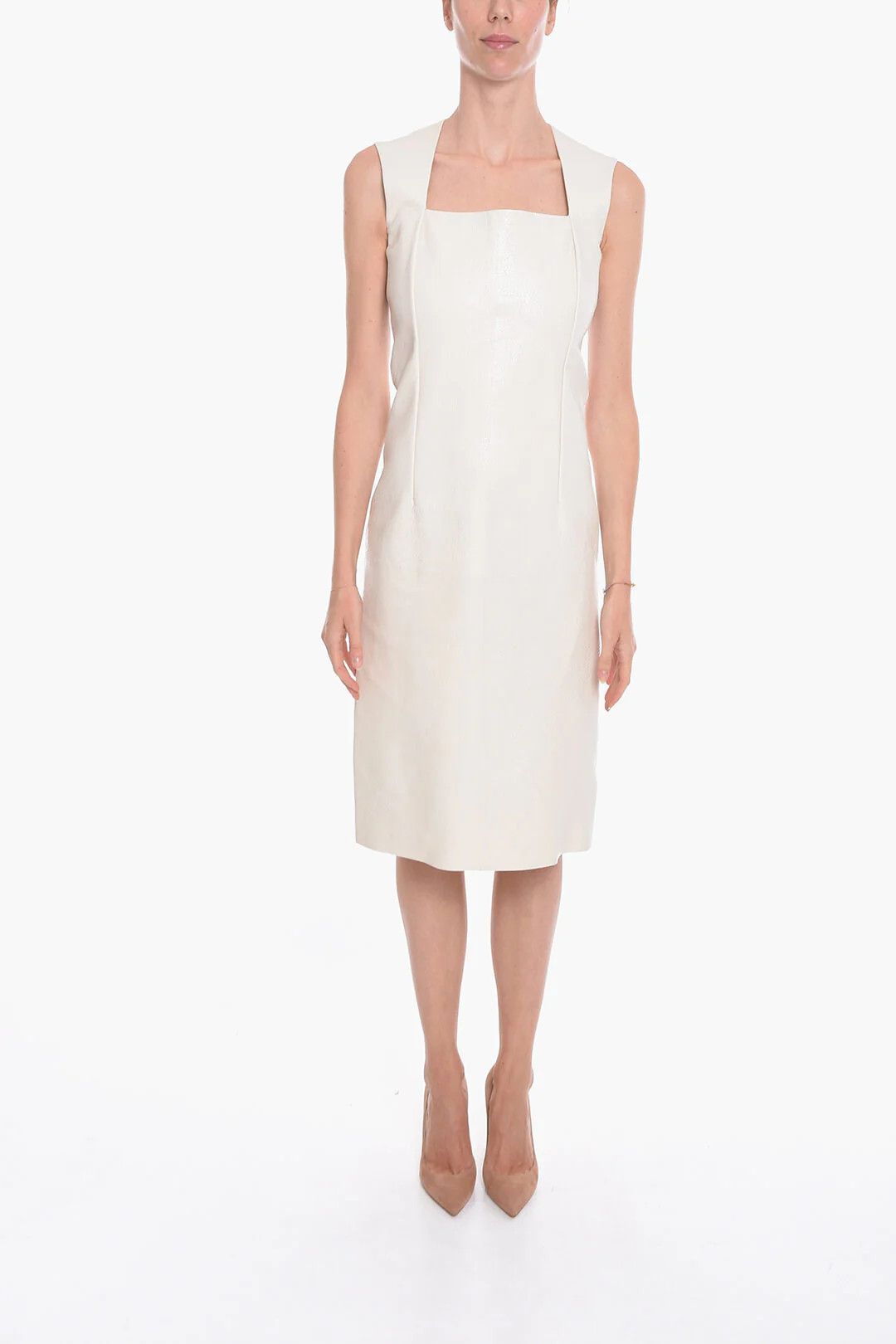 Bottega Veneta og1mm0426 Sleeveless Leather Midi Dress in White Size XS / US 0-2 / IT 36-38 - 1 Thumbnail