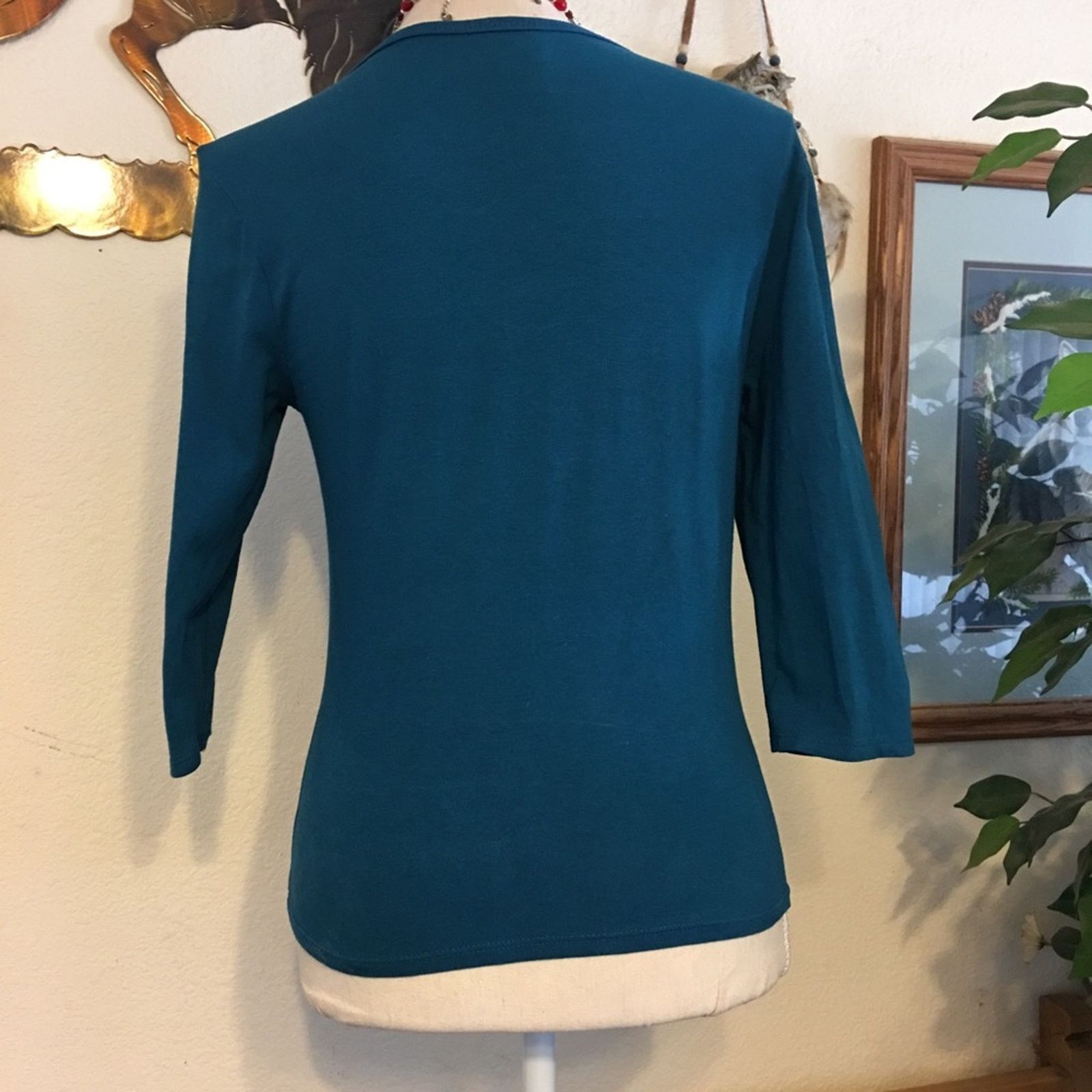 Vintage ellemenno turquoise blue 3/4 sleeve stretch top S Size S / US 4 / IT 40 - 5 Thumbnail