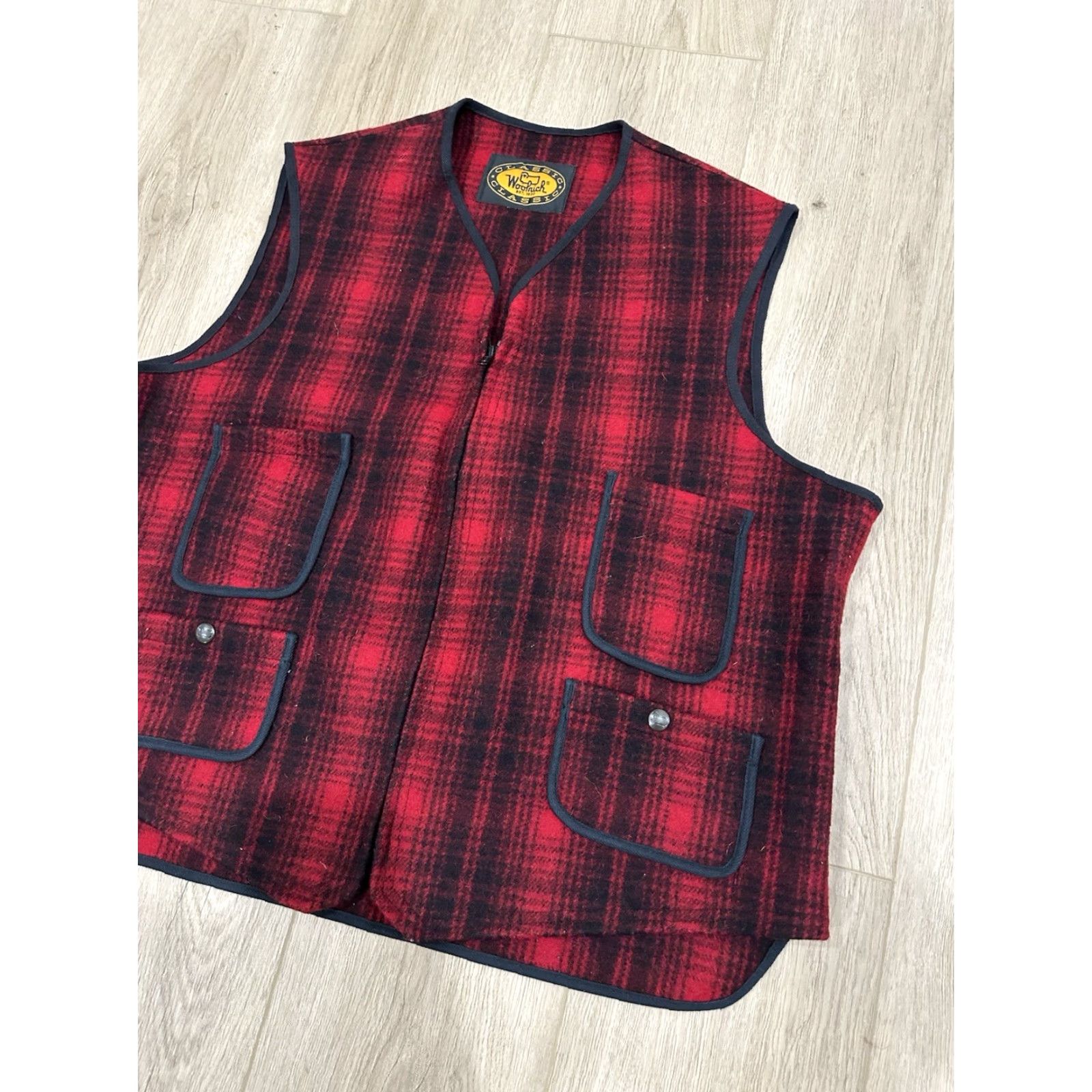 Vintage VINTAGE Woolrich Vest Wool Red Plaid Full Zip 4-Pocket Men L/XL Wool Size US L / EU 52-54 / 3 - 2 Thumbnail