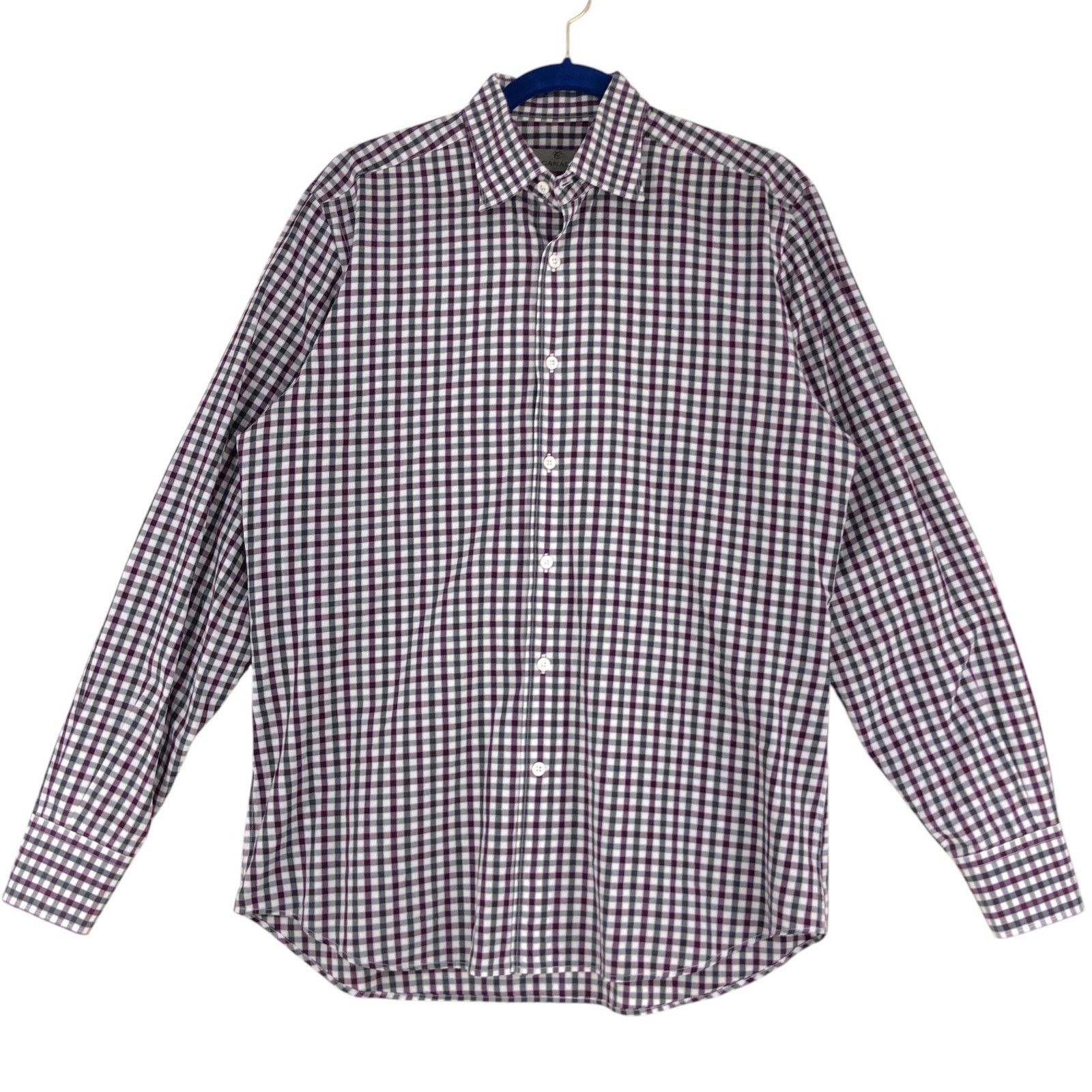 Canali Canali Size L Shirt Casual Button Down Check Purple Gray Size US L / EU 52-54 / 3 - 1 Thumbnail